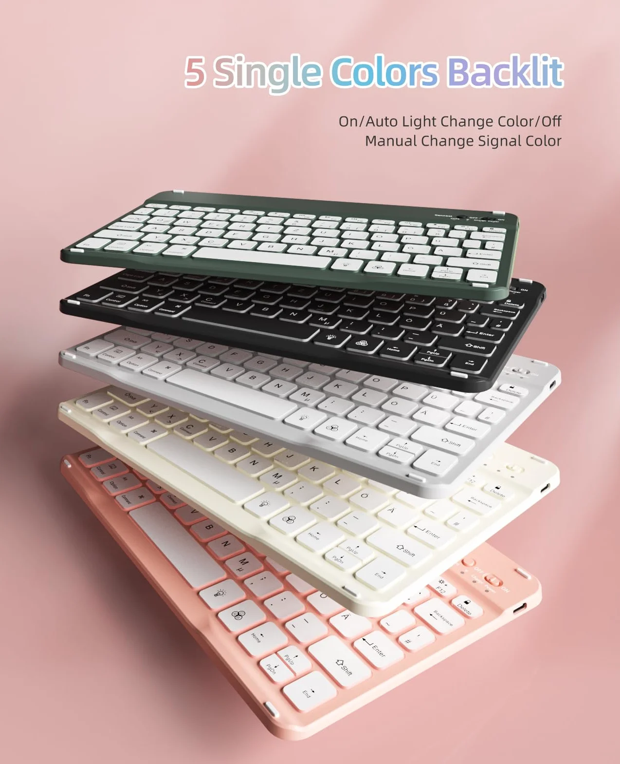 JKSML Etui na klawiaturę do iPada 9./8./7. generacji (2021/2020/2019) z uchwytem na rysik, miękkie etui ochronne z TPU, zdejmowana klawiatura Bluetooth QWERTZ do iPada 10,2 cala (różowe)