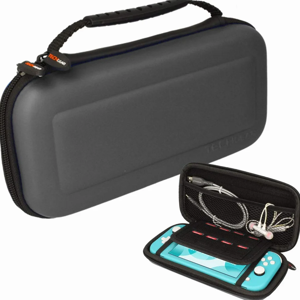 TECHGEAR Switch Lite Etui Ochronne - Twarde Etui Transportowe Do Przechowywania Kompatybilne z Nintendo Switch Lite, 8 Gniazd Na Karty Do Gier + Akcesoria [Szare]
