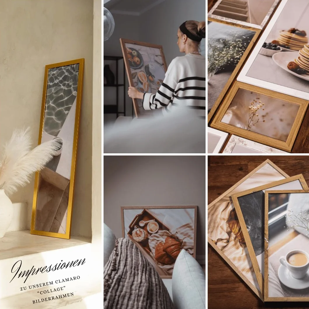Clamaro 'COLLAGE' rama do obrazu 52x88 wykonana r?cznie na wymiar | Stalowoszary | nowoczesna prostok?tna rama do obrazów z p?yty MDF z szybk? ze szk?a akrylowego, ?ciank? tyln? i zawieszk?