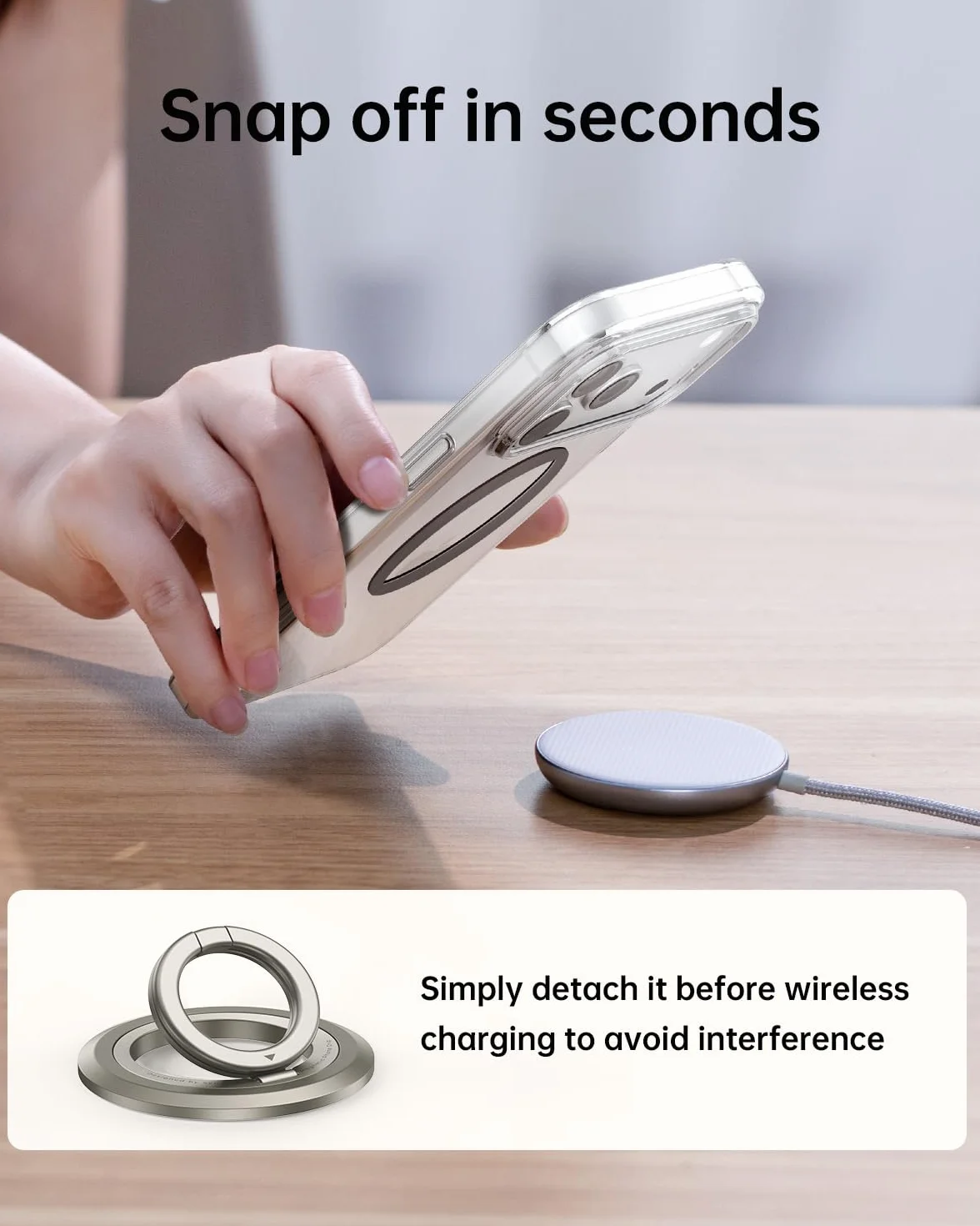 SYNCWIRE Pierścień na telefon MagSafe, obrót o 360°, dwustronny magnes, kompatybilny z iPhone 17 16 15 14 13 12 Pro Max MagSafe, Android, Samsung itp.