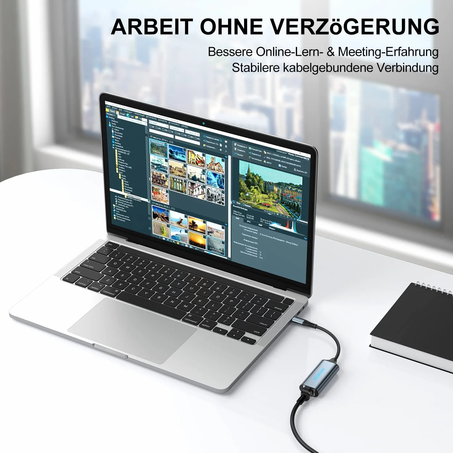 SGEYR Adapter USB C LAN Ethernet do MacBook Pro, XPS, HP, iPad Pro, Mac OS - Szary