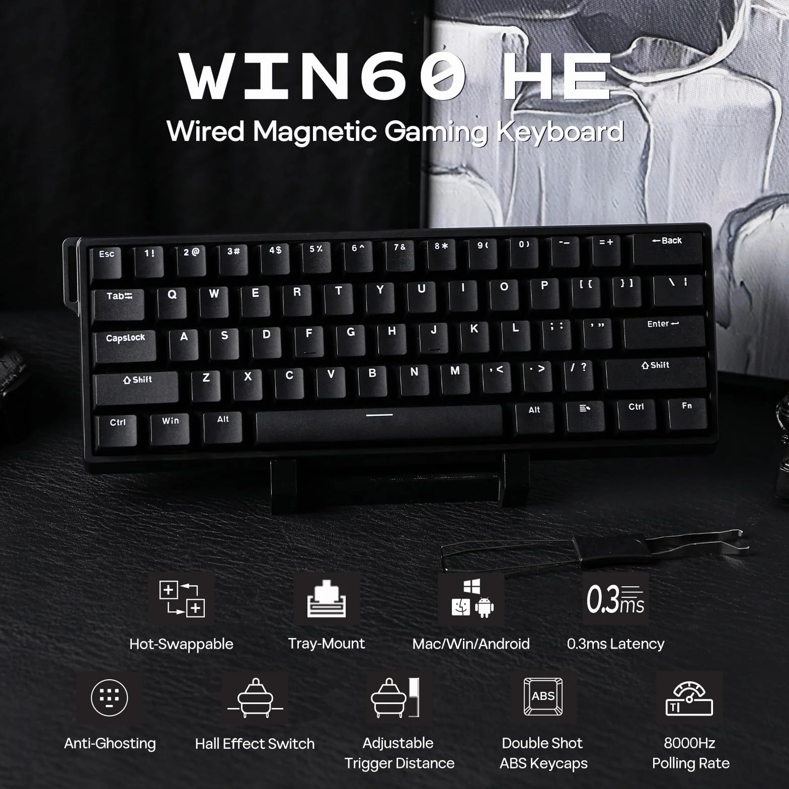EPOMAKER AULA WIN60 HE 60% przewodowa klawiatura magnetyczna 8000 Hz hot-swap do gier FPS czarny