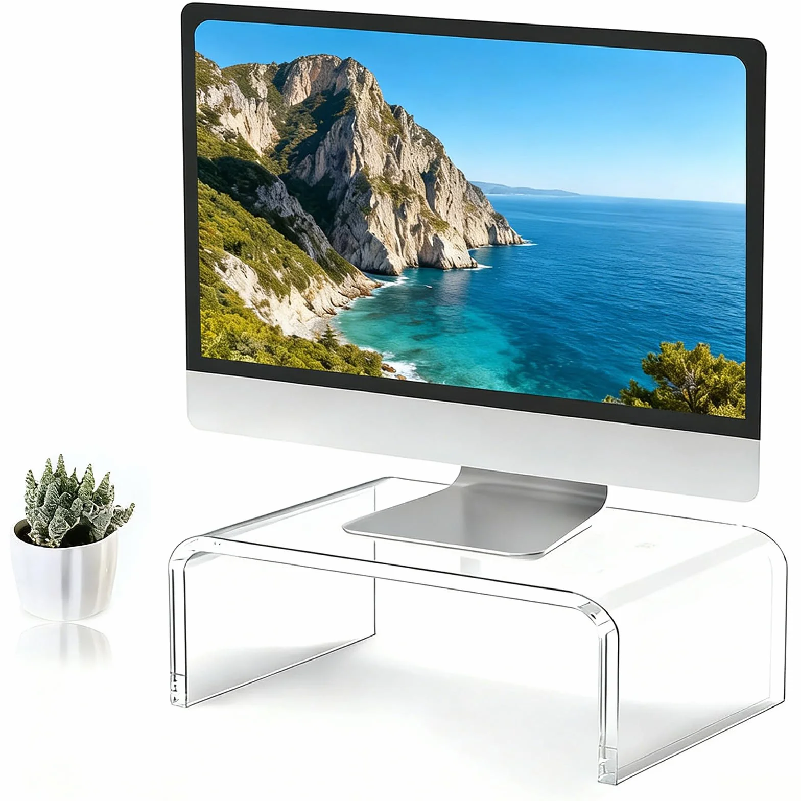 Akrylowy stojak na monitor, podwyższenie monitora, przezroczysta akrylowa podstawka pod monitor z antypoślizgową listwą ochronną, do monitorów, komputerów, notebooków, biurka z podwyższeniem komputera