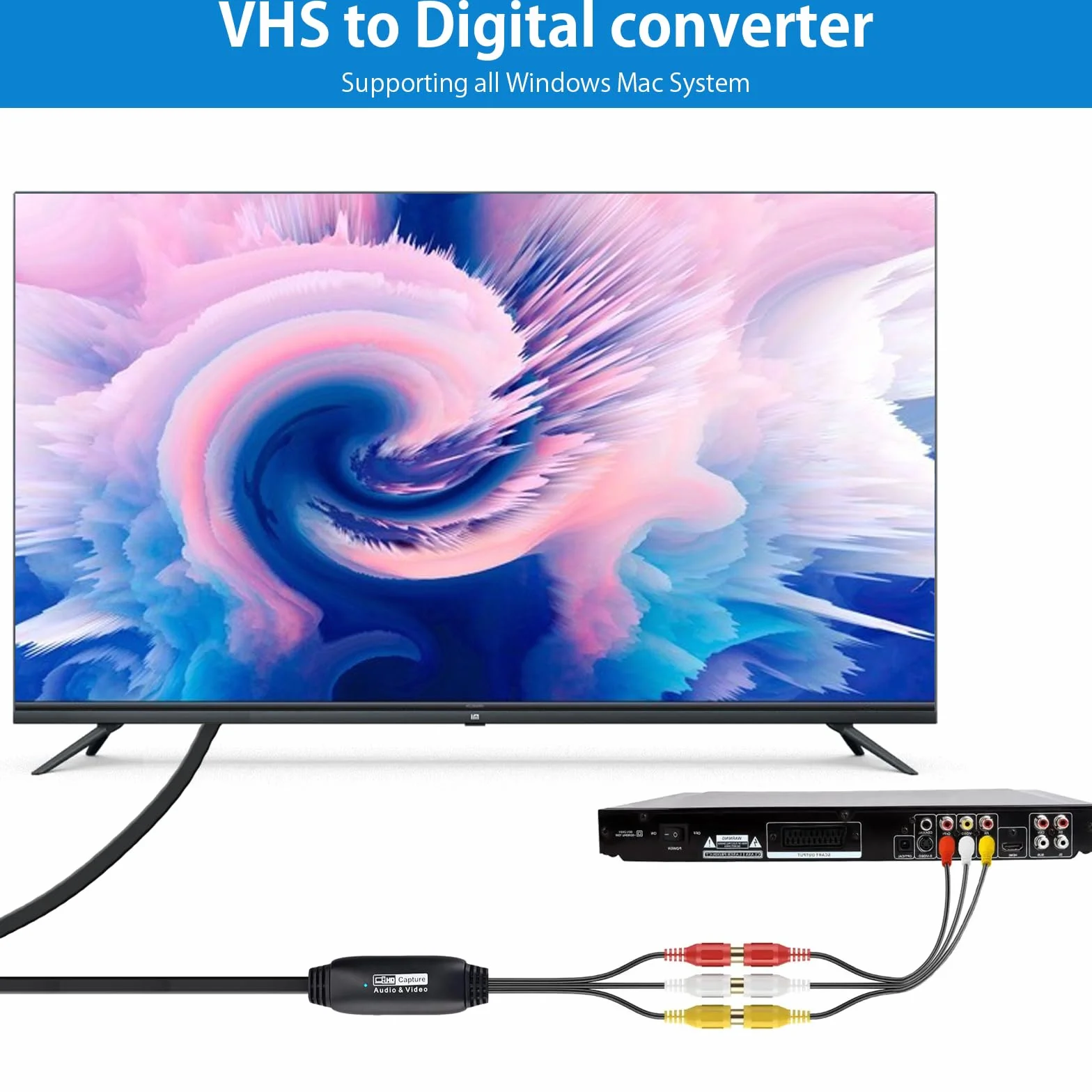 HENGBIRD Konwerter VHS na cyfrowy USB 2.0, karta przechwytywania wideo kompatybilny z Windows i Mac