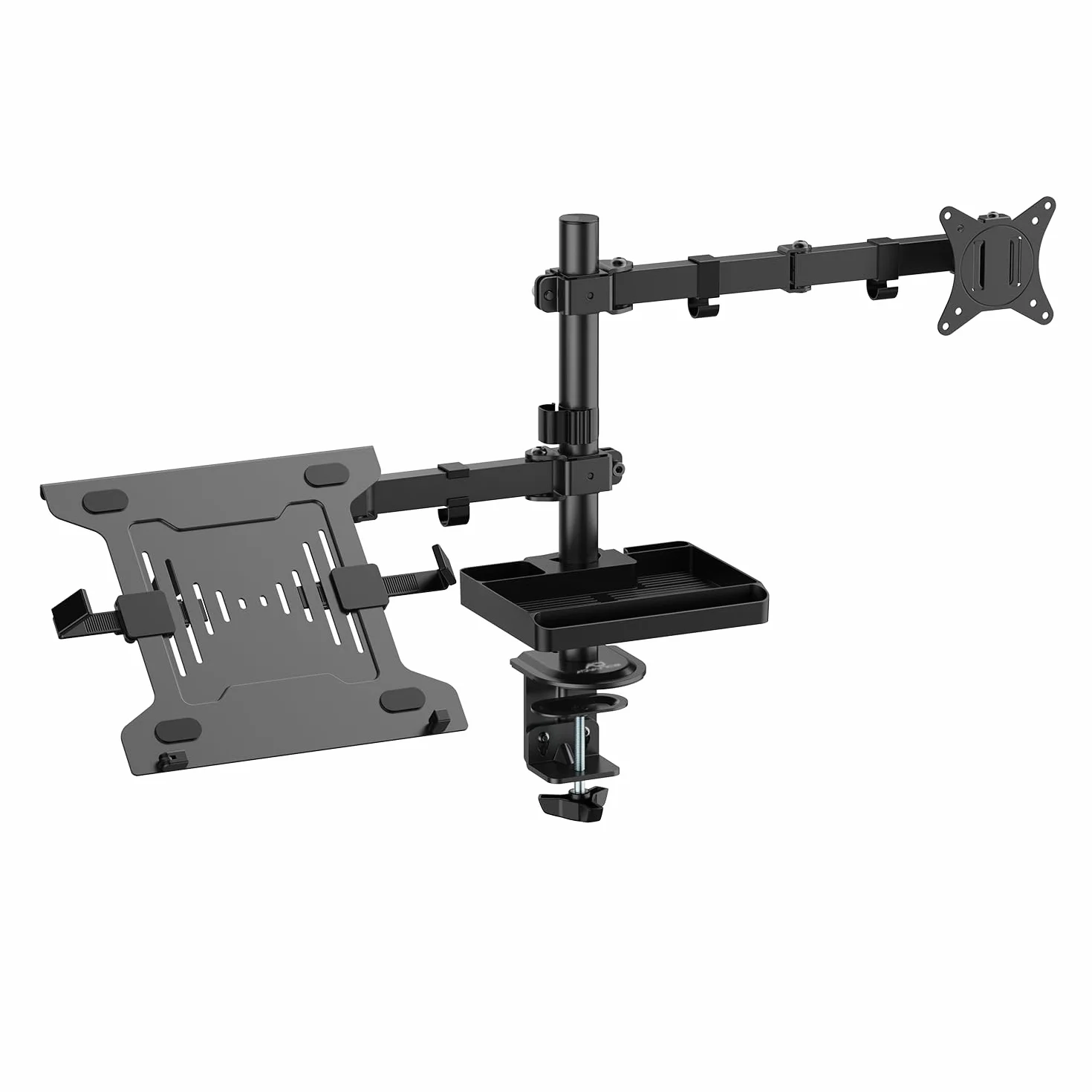 Seria XTENDMOUNTS: Stalowy przegubowy uchwyt do ekranu PC 17/32'' VESA 75x75,100x100, taca na laptopa, tablet do przechowywania i uchwyt na smartfona w zestawie (Flex)