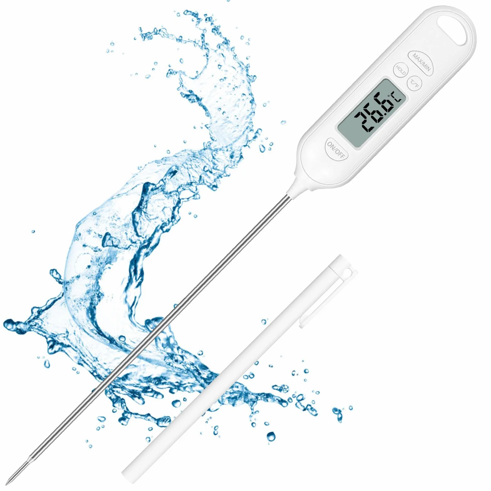 Flintronic Termometr do żywności, natychmiastowy odczyt, z ekranem LCD, automatyczne wyłączanie, wysoka dokładność, termometr do gotowania z °F/°C, bateria wchodzi w zakres dostawy