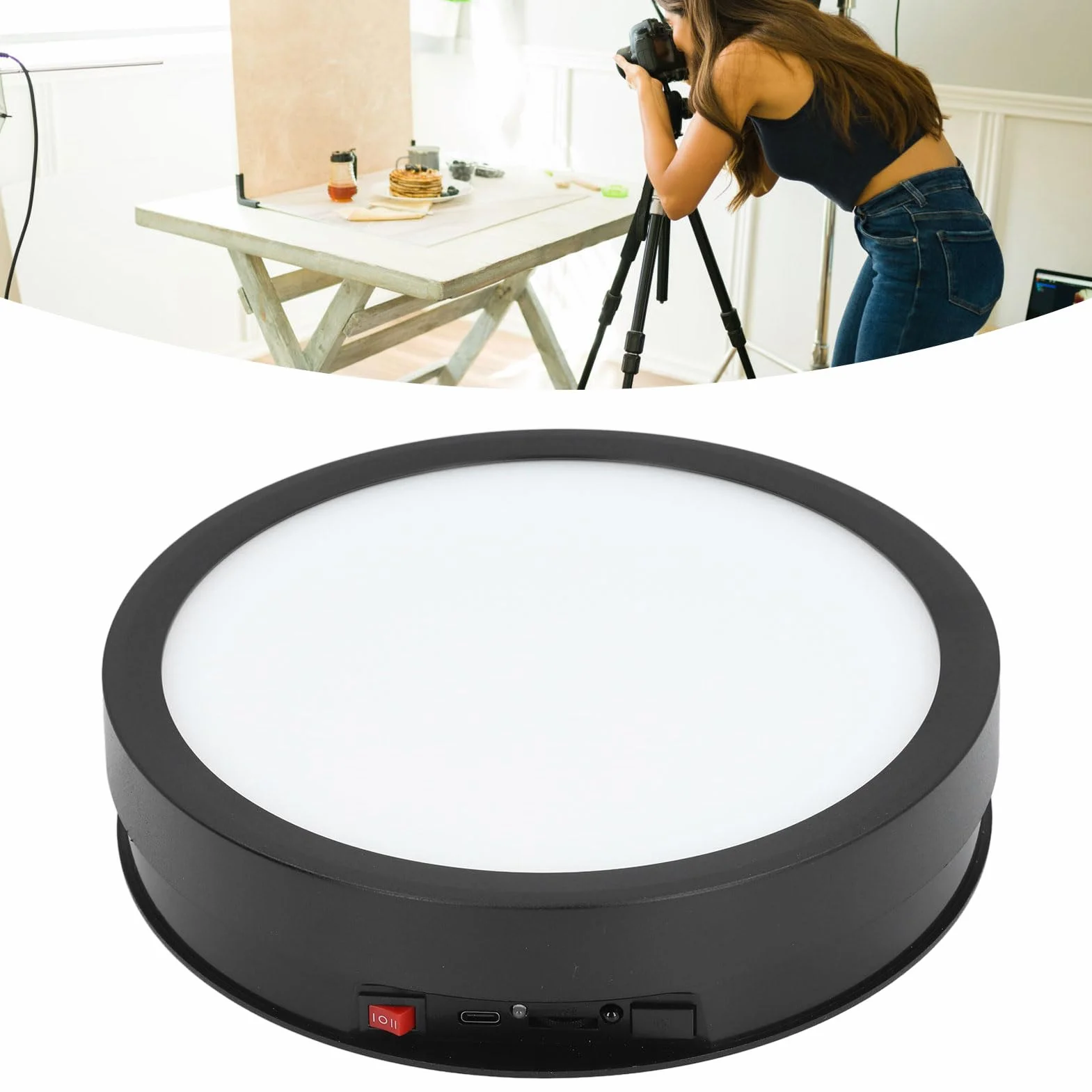 Elektryczny Obrotowy Stojak Wystawowy 360° z Pilotem i Oświetleniem LED do Produktów Fotograficznych