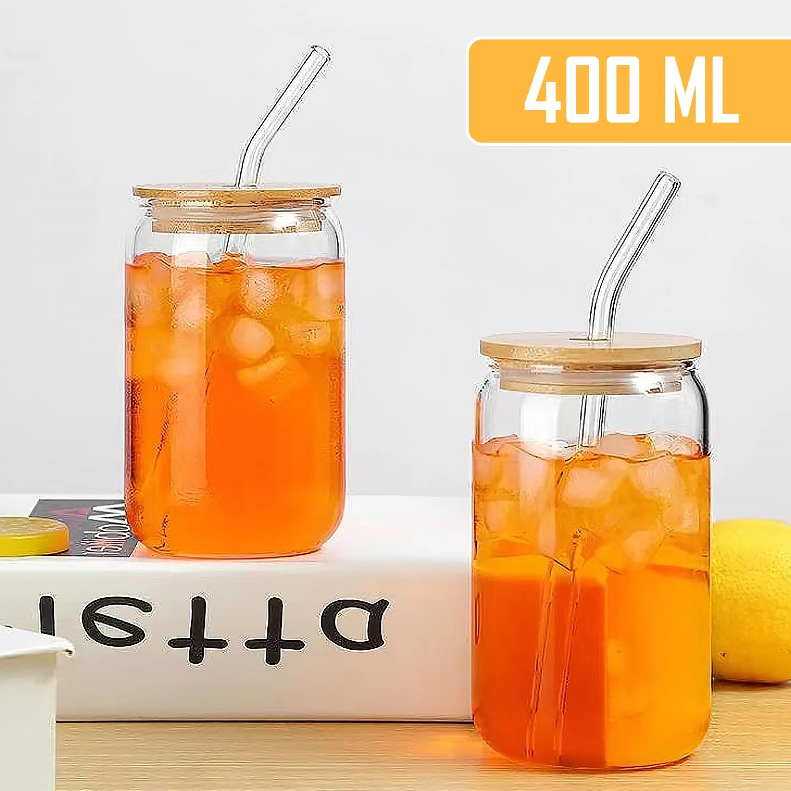 Szklane Kubki z Pokrywką i Słomką - Zestaw 2 Szklanek do Piwa i Kawy, 400 ml, Wielokrotnego Użytku, na Prezent