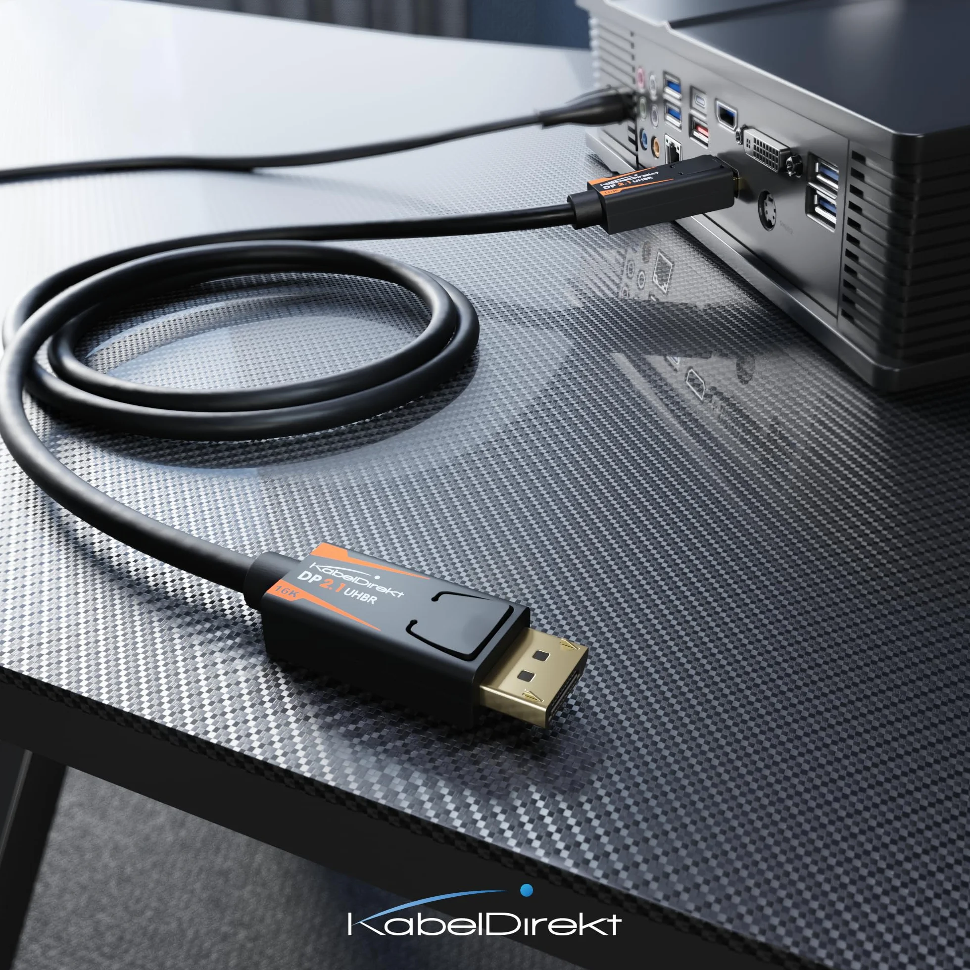 KabelDirekt – Kabel DisplayPort 2.1/DP 2.1 – 1,5m – UHBR, DP80 (80 Gb/s) dla PC Gamingowych/Kart Graficznych z FreeSync/G-Sync, Wysoka Rozdzielczość i Szybkość Klatek: 16K@60Hz, 8K@120Hz, 4K@240Hz