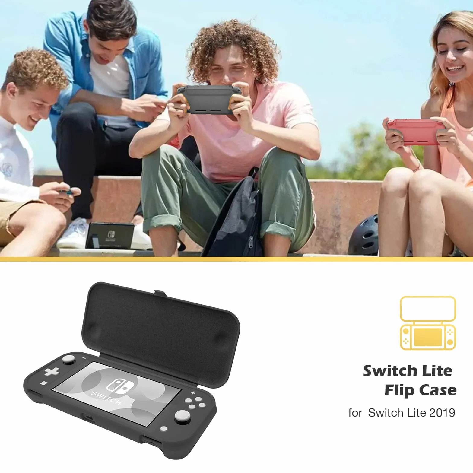 Procase Obudowa z Klapką do Nintendo Switch Lite 2019, Ochronna Zdejmowana Skrzydła + 2 Folia Ekranu, Łatwa Instalacja, Minimalistyczna i Trzeźwa