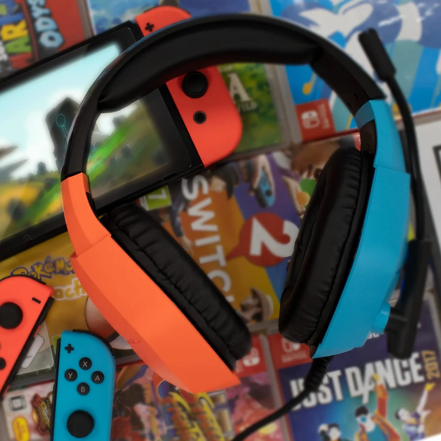 Orzly Zestaw słuchawkowy do gier z mikrofonem kompatybilny z Nintendo Switch OLED i Lite Joycon Color Match LED Light pilot Hornet RXH-20 Tanami Edition