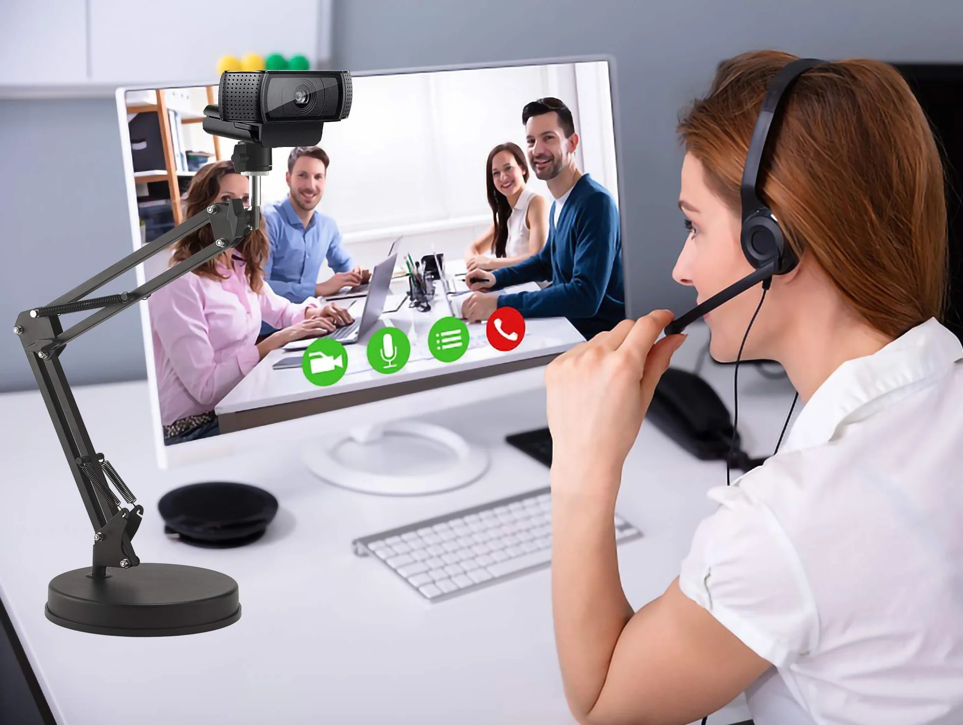 Stojak na kamerę internetową 56 cm amortyzator wysięgnik nożycowy stojak z podstawą, kompatybilny z kamerą Logitech C925e C922x C922 C930e C930 C920 C615, GoPro Hero 8/7/6/5, Arlo Ultra/Pro 2/Pro 3/Brio 4K