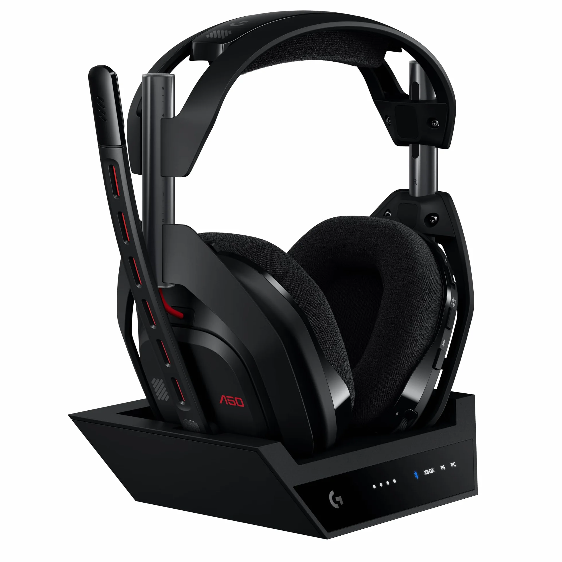 Logitech G Astro A50 + stacja bazowa (5. generacja), PRO-G GRAPHENE, przełączanie 3 systemów, USB-C do Xbox, PS5, PC/Mac lub Nintendo Switch, Bluetooth — Czarny