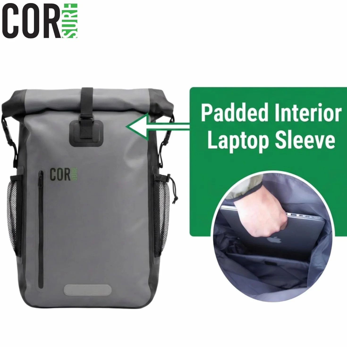 COR Surf Wodoszczelny plecak Dry-Bag firmy z wyściełanym pokrowcem na laptopa, wytrzymały plecak rolowany