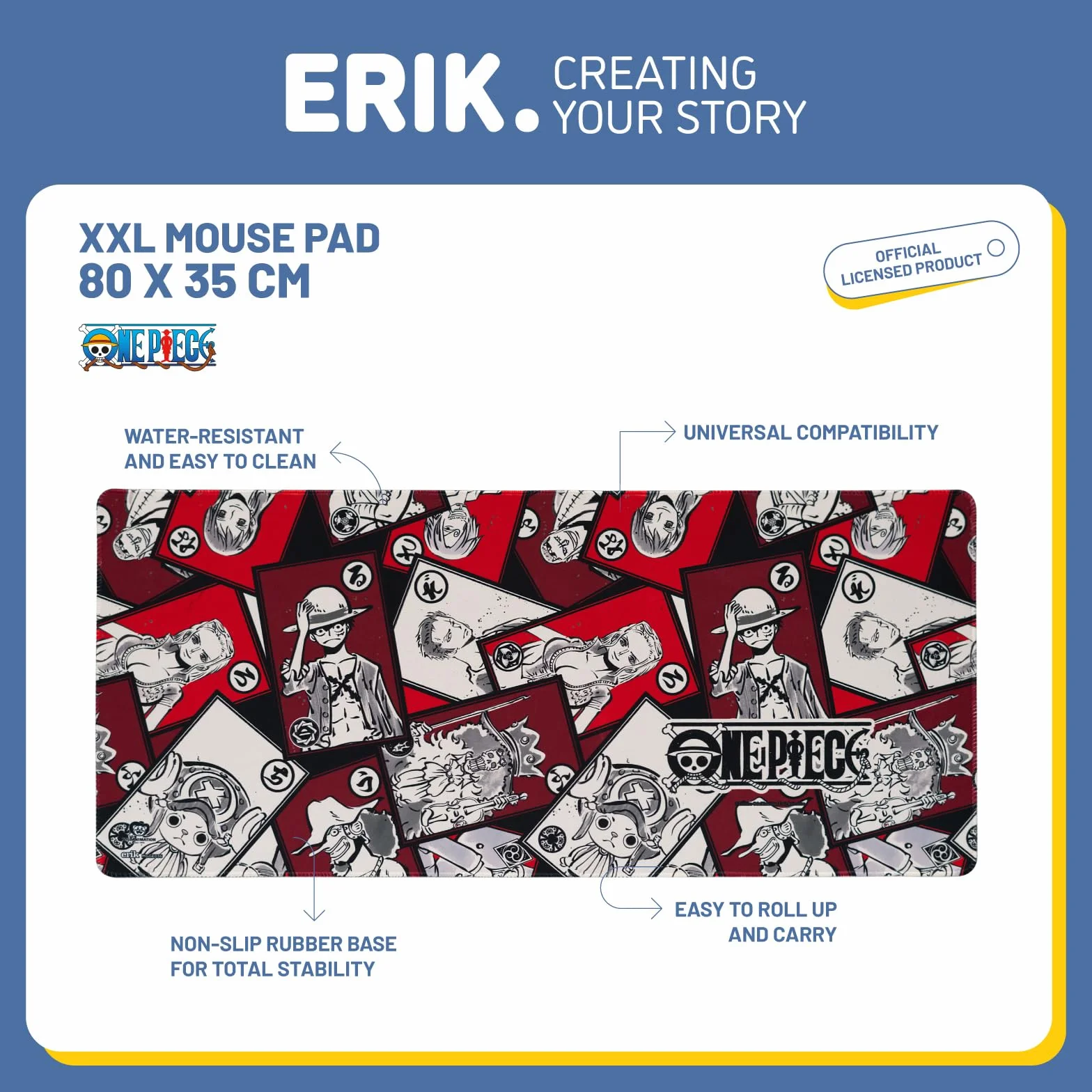 One Piece Gaming Matte/Manga Mouse Pad do klawiatury Multicolor, zadrukowany, Najlepszy materiał: 100% poliester, rozmiar: 80 x 35 cm