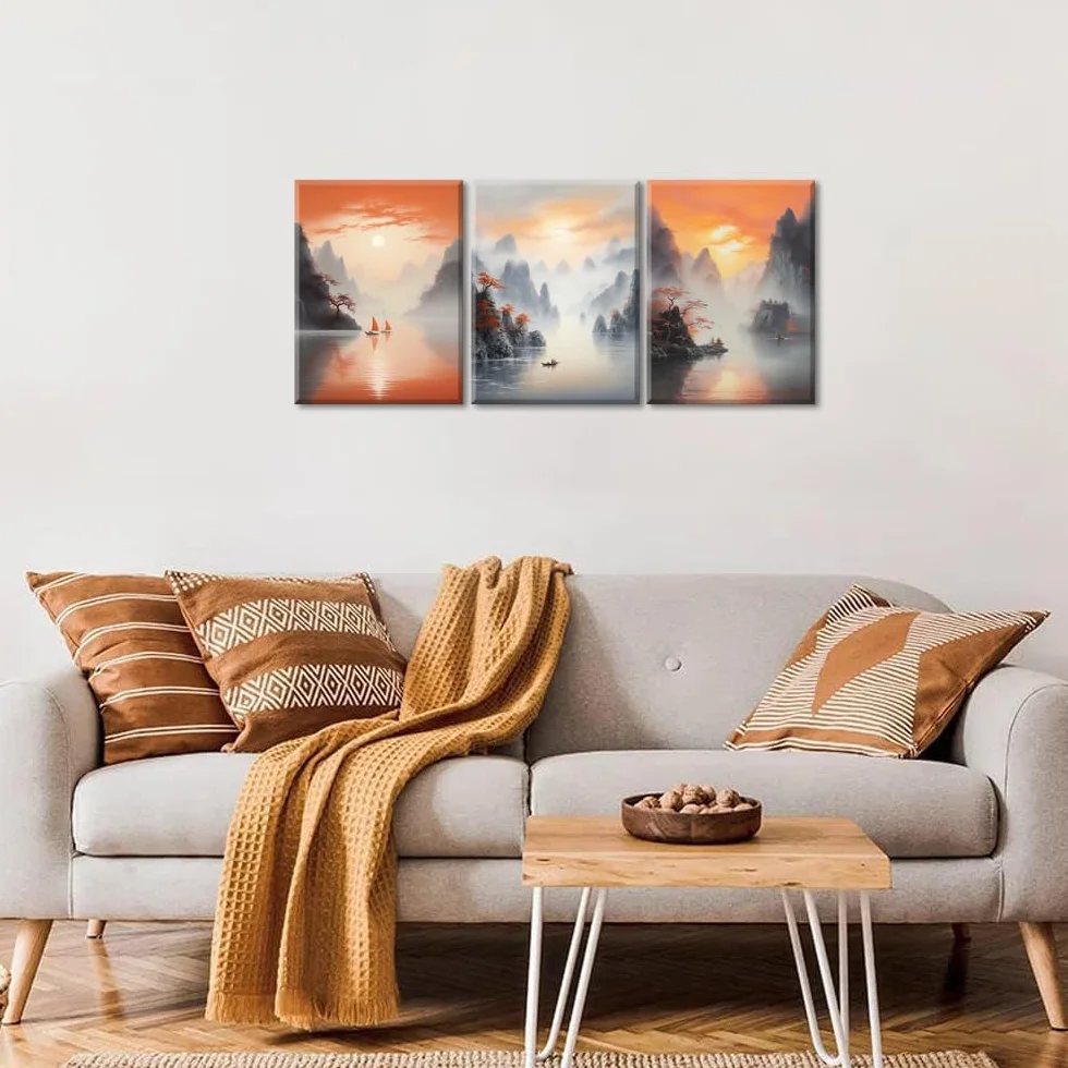Piy Painting Wydruki do dekoracji ścian, górska rzeka krajobraz obraz wydruk na płótnie, plakaty sztuki nowoczesnej, wydruki, słońce sceneria, płótno, sztuka ścienna do salonu, sypialni, biura, 7,6 x