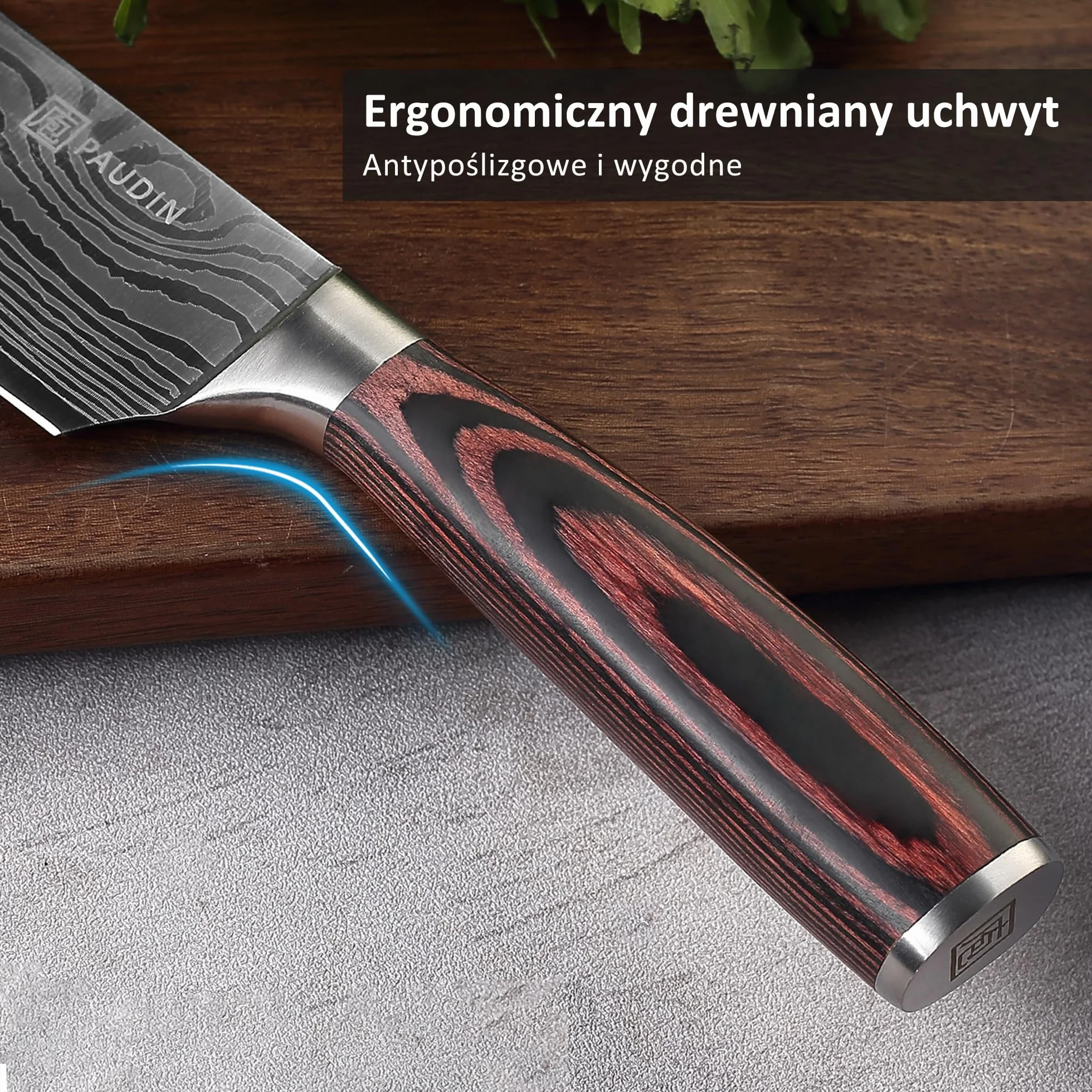 PAUDIN profesjonalny nóż szefa, uniwersalny, wykonany z wysokiej jakości stali węglowej, bardzo ostre ostrze z ergonomicznym uchwytem, 20 cm