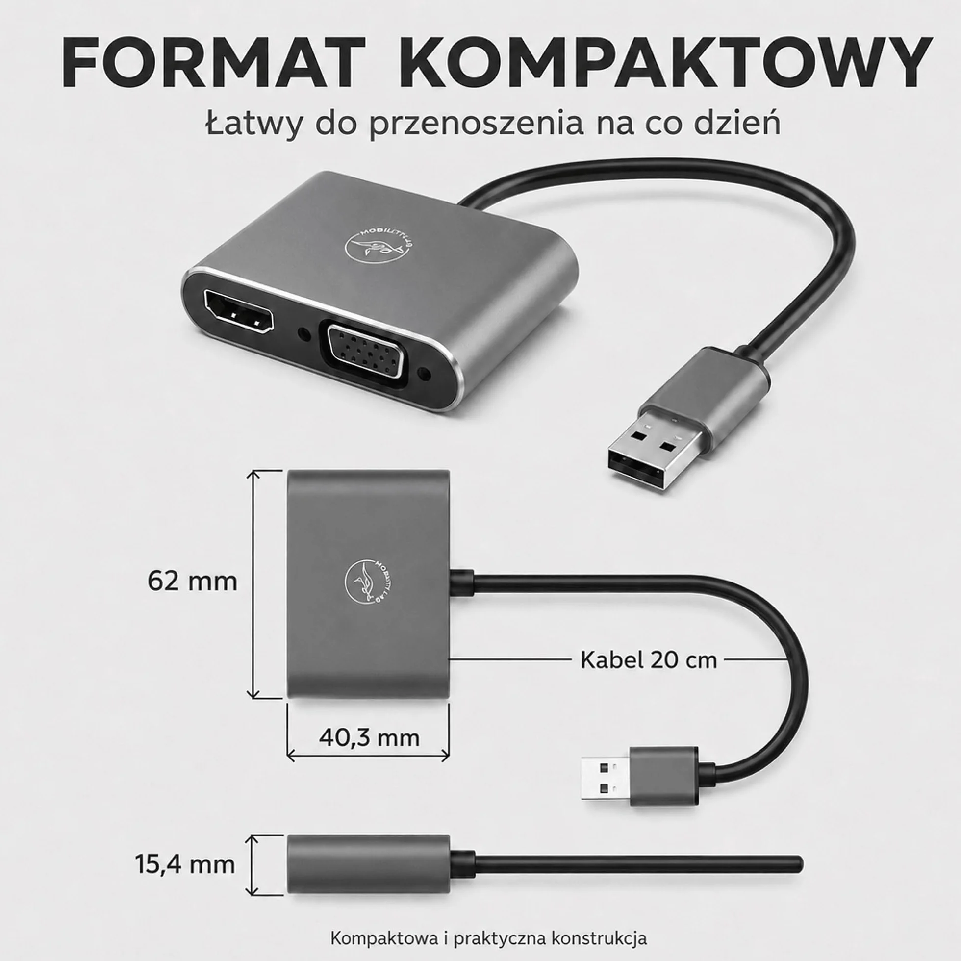 Mobility Lab Adaptator USB 3.0 do HDMI & VGA - Wysoka Rozdzielczość 1920x1080p - Kompatybilny z macOS i - Prezentacje, Filmy, Gry - Plug & Play Bez Oprogramowania - Mobilność Bez Granic