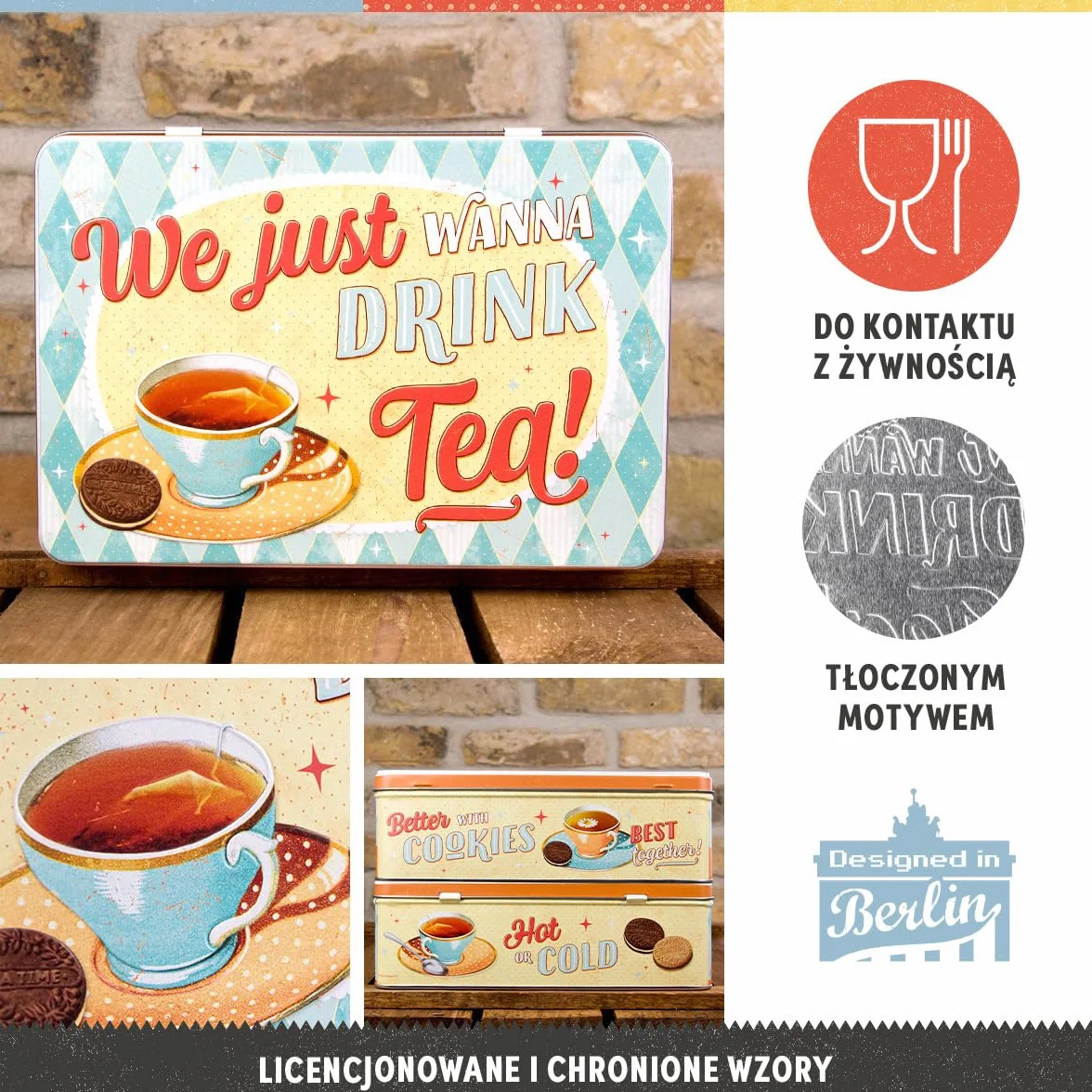 Nostalgic-Art Retro puszka płaska 2,5 l Tea & Cookies Together pojemnik na ciastka z metalu styl vintage