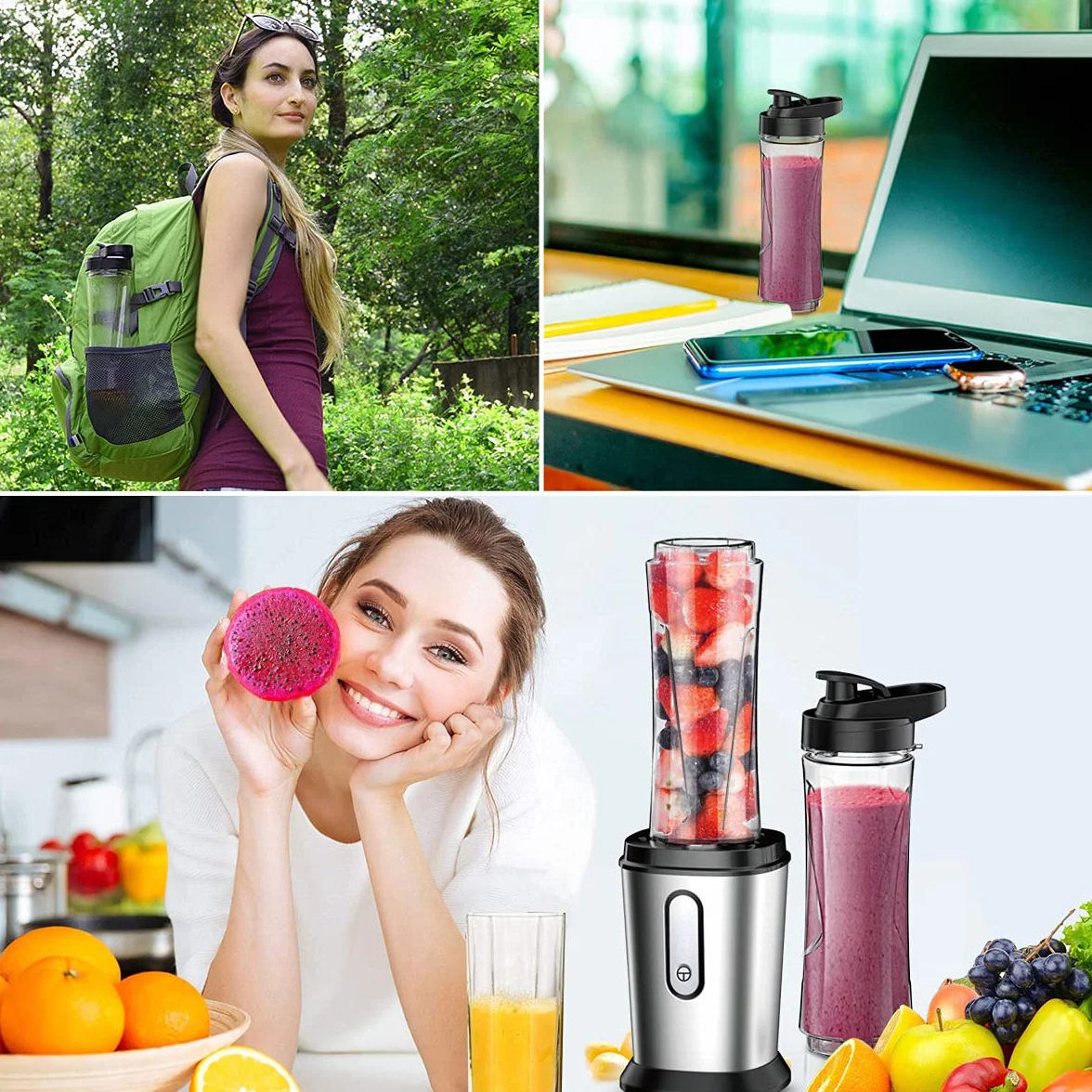 Mikser 500 W, mini stojący, smoothie Maker z butelkami 2 x 600 ml, bez BPA, tritan, przenośny z stali nierdzewnej, 4 arkusze do shake, do smoothie i posiłków