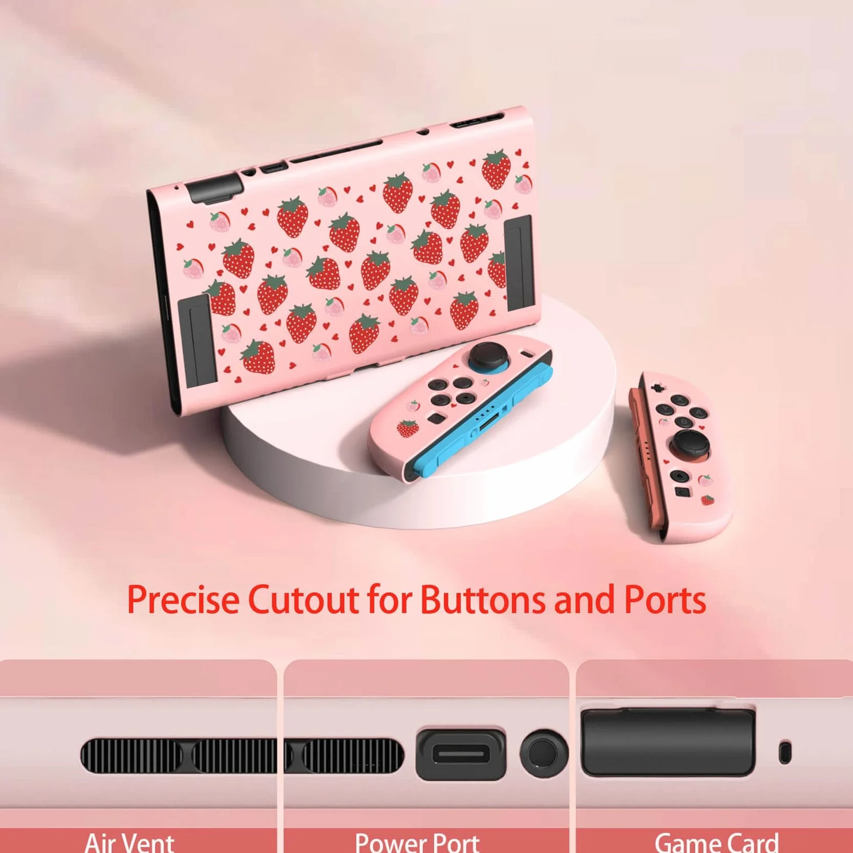 JEMDO Etui ochronne kompatybilne z Nintendo Switch 2 (2025) – odporne na uderzenia i ergonomiczne etui TPU z antypoślizgowym uchwytem, różowe wzornictwo z truskawkami – dla dziewcząt i fanów Kawaii