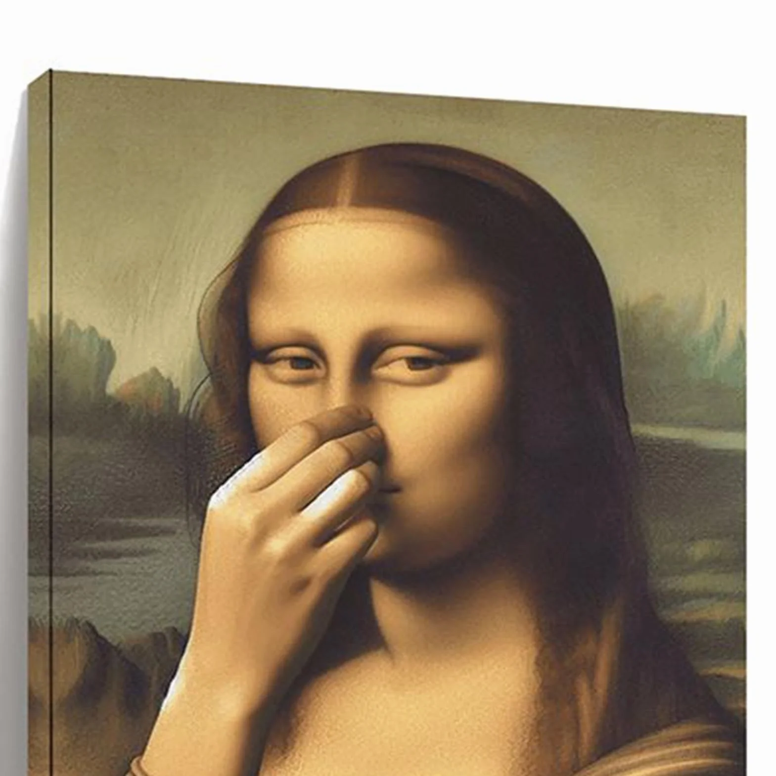 Plakat Mona Lisa z gestem od nosa do nosa 30x40 cm ironiczna dekoracja ścienna