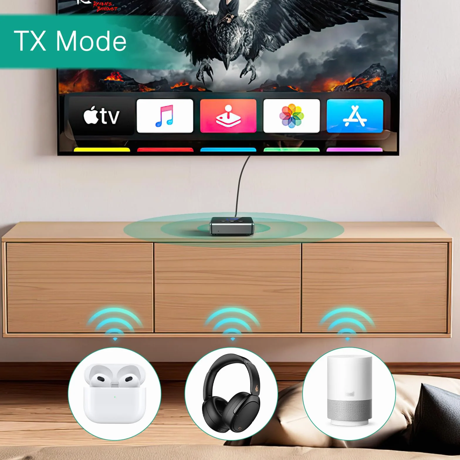 ORIA Adapter audio Bluetooth 2 w 1, transmiter Bluetooth 5.4, odbiornik z Aux/RCA/COA/optyczny, niewielkie opóźnienia, do telewizora, komputera stacjonarnego, głośnika