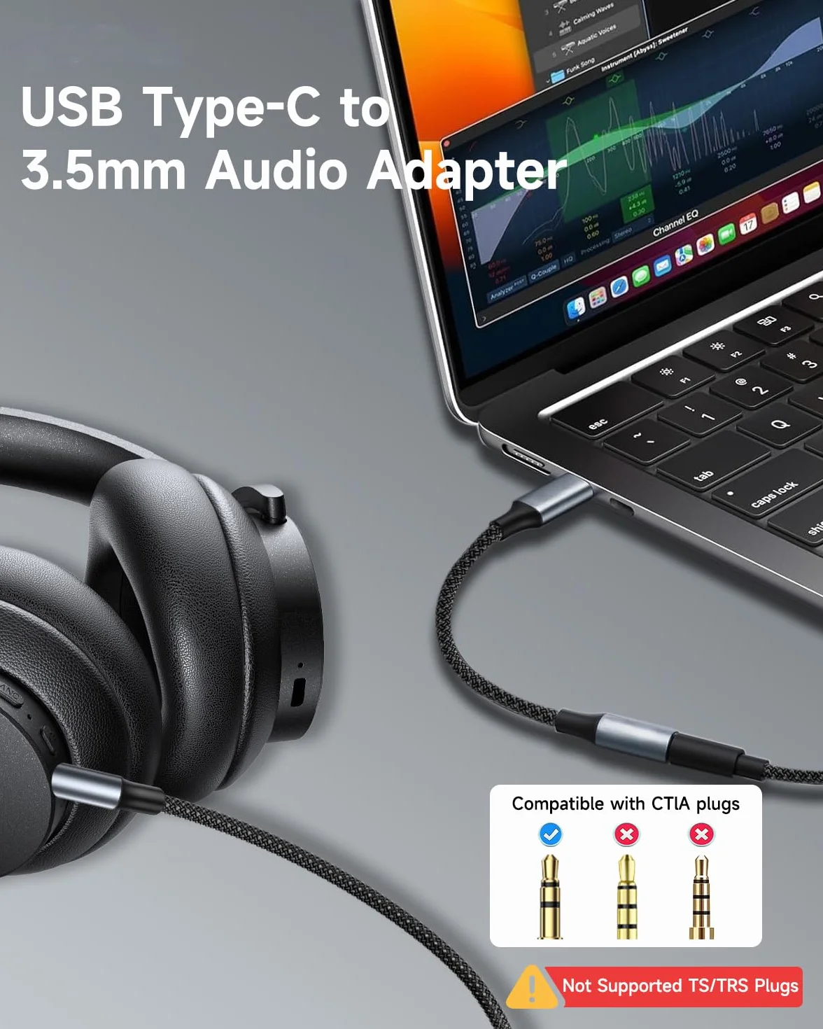Adapterów Audio USB C do Gniazda 3,5 mm, Adapter Typu C do Gniazda Słuchawkowego Nylonowy Adapter Typu C do Aux USB C dla iPhone'a 17 16 15 Samsung Galaxy Pixel, HUAWEI, Xiaom, iPad