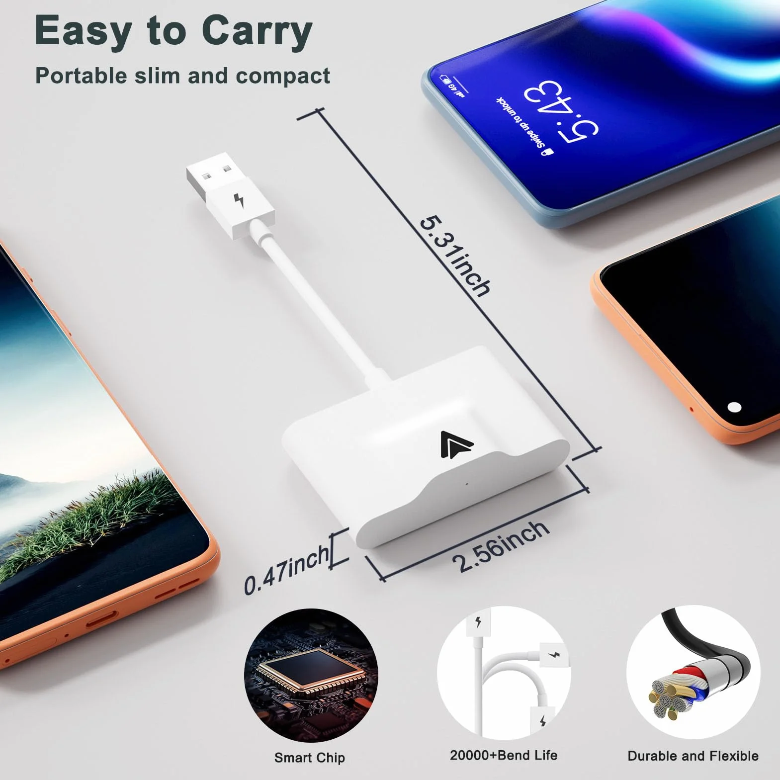 Bezprzewodowy Adapter Samochodowy dla Android Auto, Samochodowy Bezprzewodowy Klucz Samochodowy Typu C Szybkie Połączenie dla Androida, Bezpośredni Adapter USB, Mini Auto
