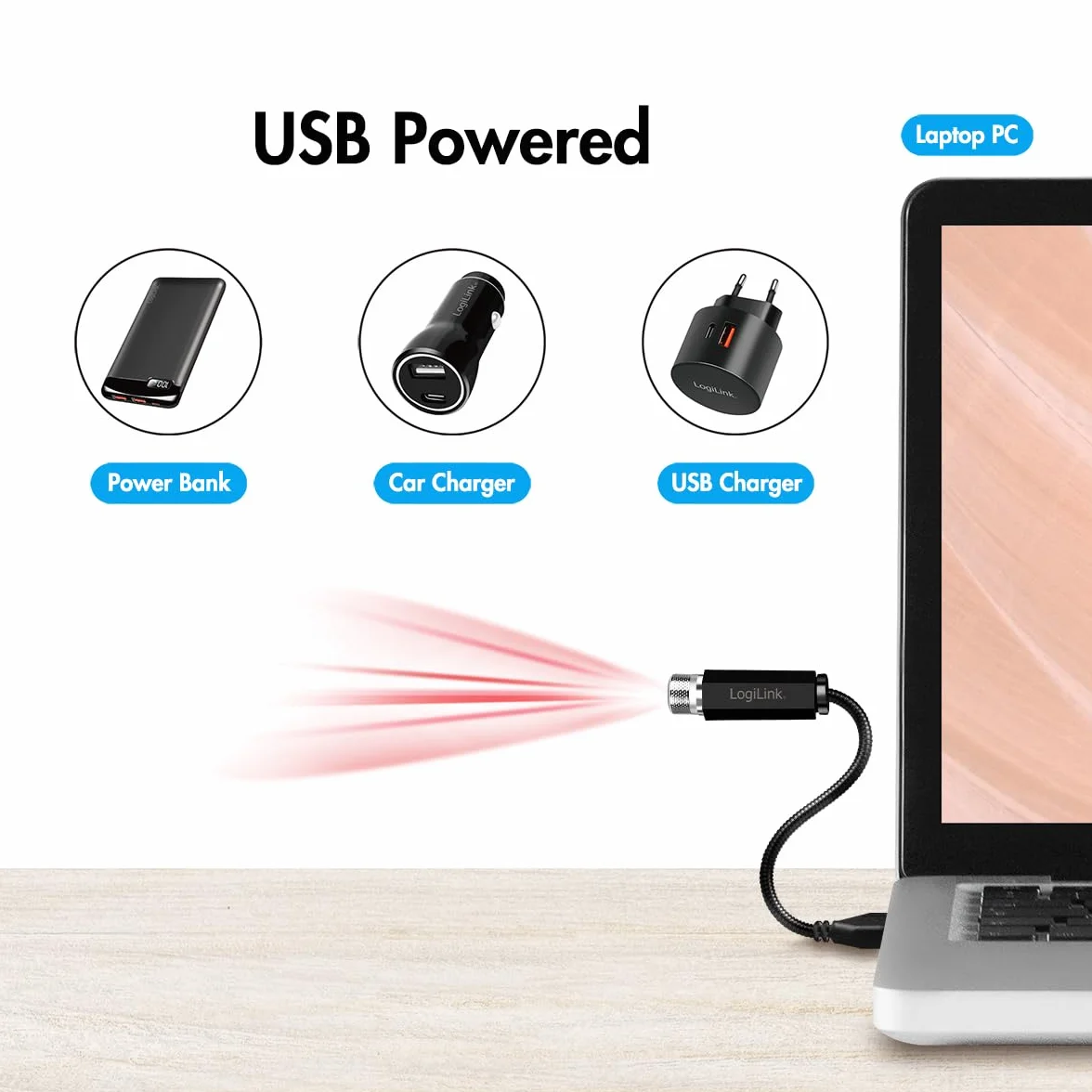 LogiLink LED016 – USB-A LED światło gwiazdkowe z 6 wzorami świetlnymi i elastyczną szyjką