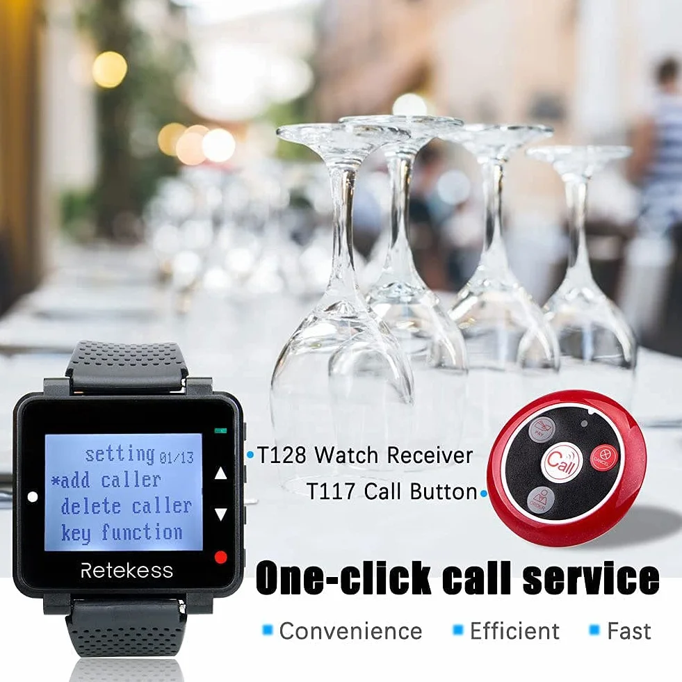 Retekess T128-T117 Restaurant Pager, Bezprzewodowy System Przywoławczy, 1 Zegarek i 20 Przycisków Wywołania dla Szpitali Bary Stomatolog Przychodnia Weterynaryjny