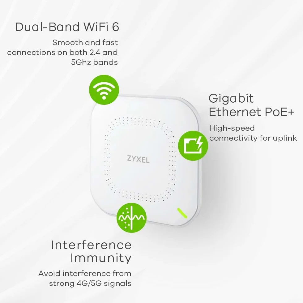 Zyxel WiFi 6 AX1800 Bezprzewodowy Punkt Dostępowy | Technologia 802.11ax | 1,77 Gb/s | ODFMA i podwójną anteną MU-MIMO 2×2 | Zarządzany Przez Aplikację/Chmurę Nebula lub Autonomicznie [NWA50AX]
