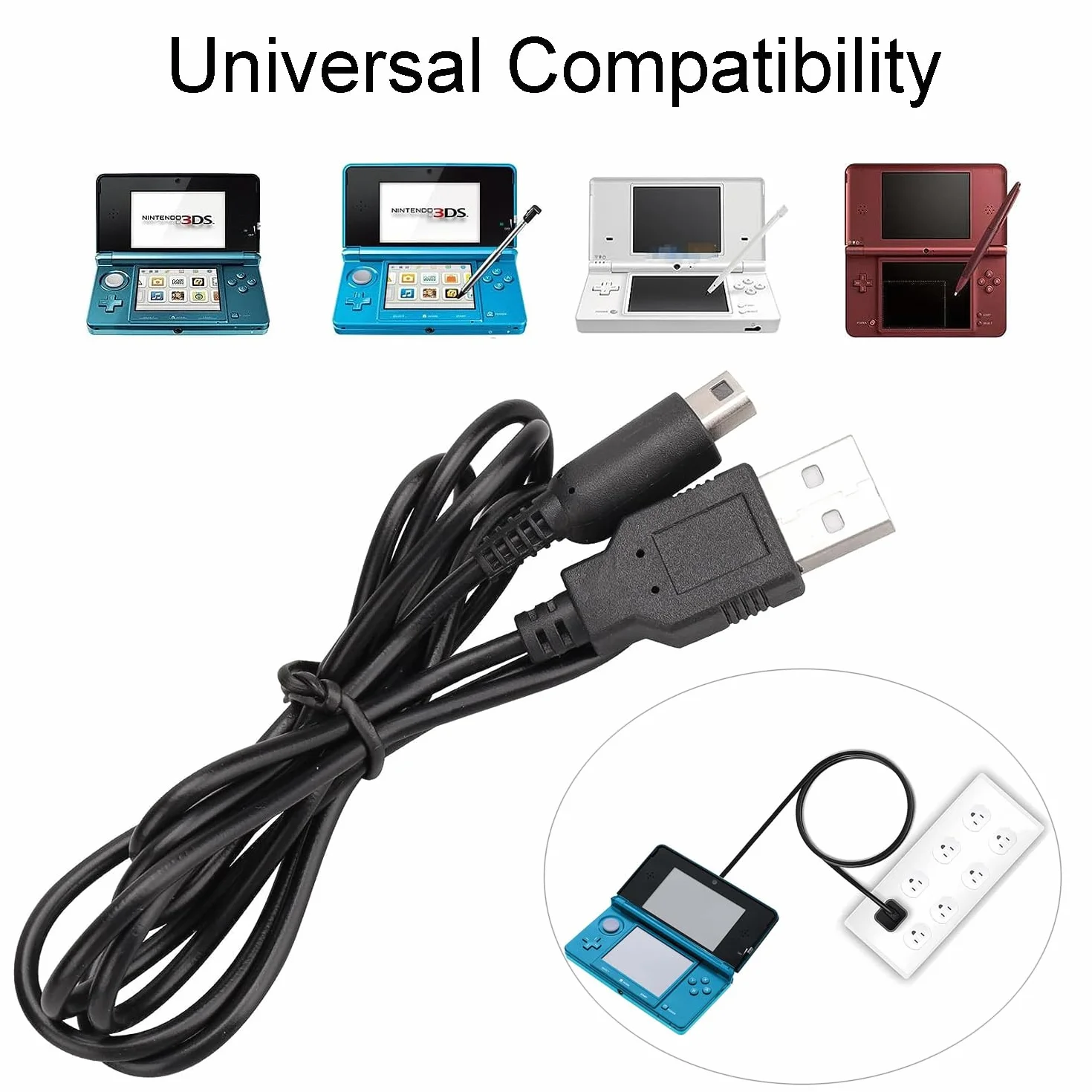 Kabel do ładowania Nintendo 3DS, USB kabel do ładowania 1,2 m do Nintendo 3DS / 3DS XL/DS/DSI /2DS / 2DS XL, czarny