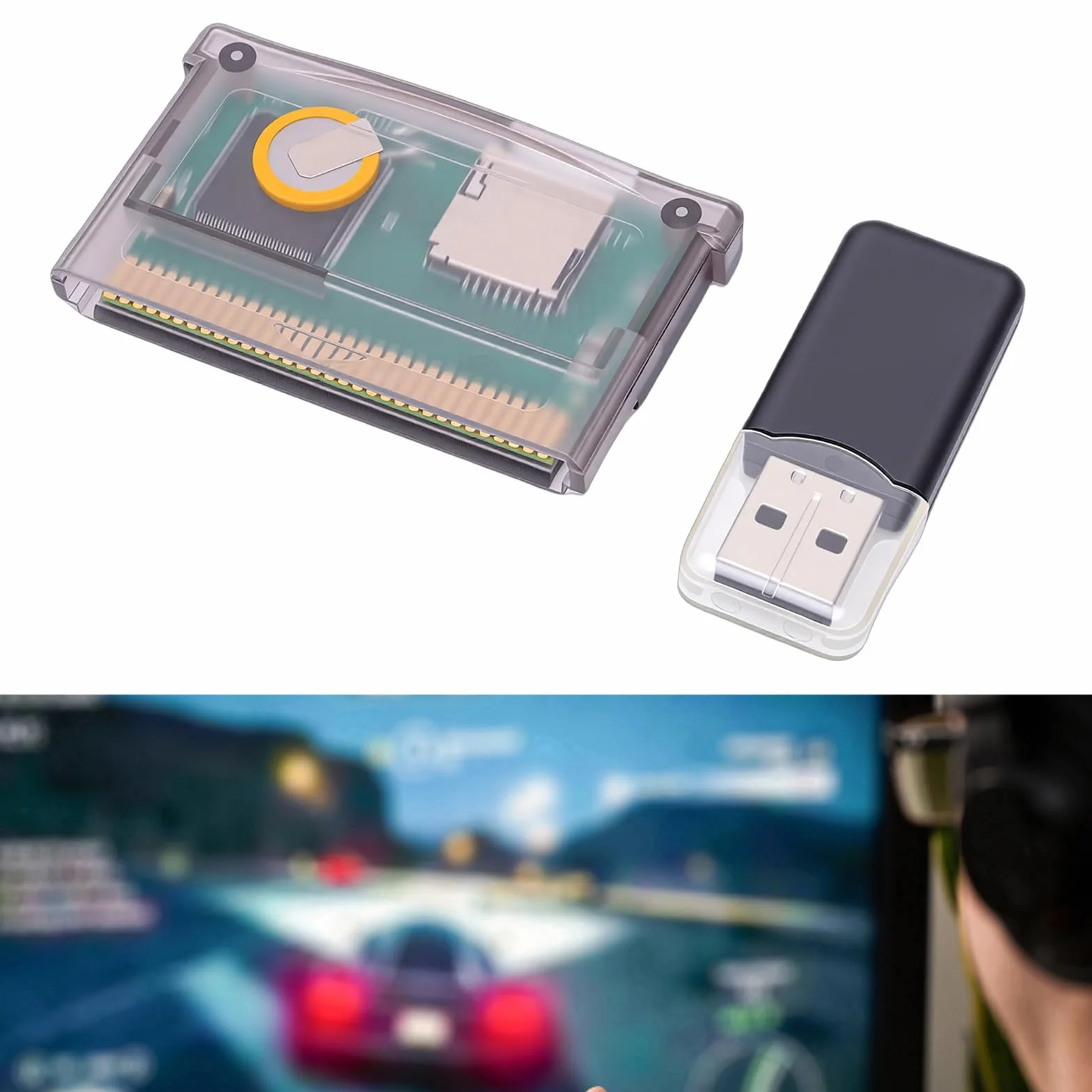LICAEVEY Karta Pamięci GBA Flash, Karta do Gry dla Gameboy Advance SP itp., Maksymalna pojemność 2 GB, Wymagany Format FAT, kompatybilność Uniwersalna (fioletowy przezroczysty)