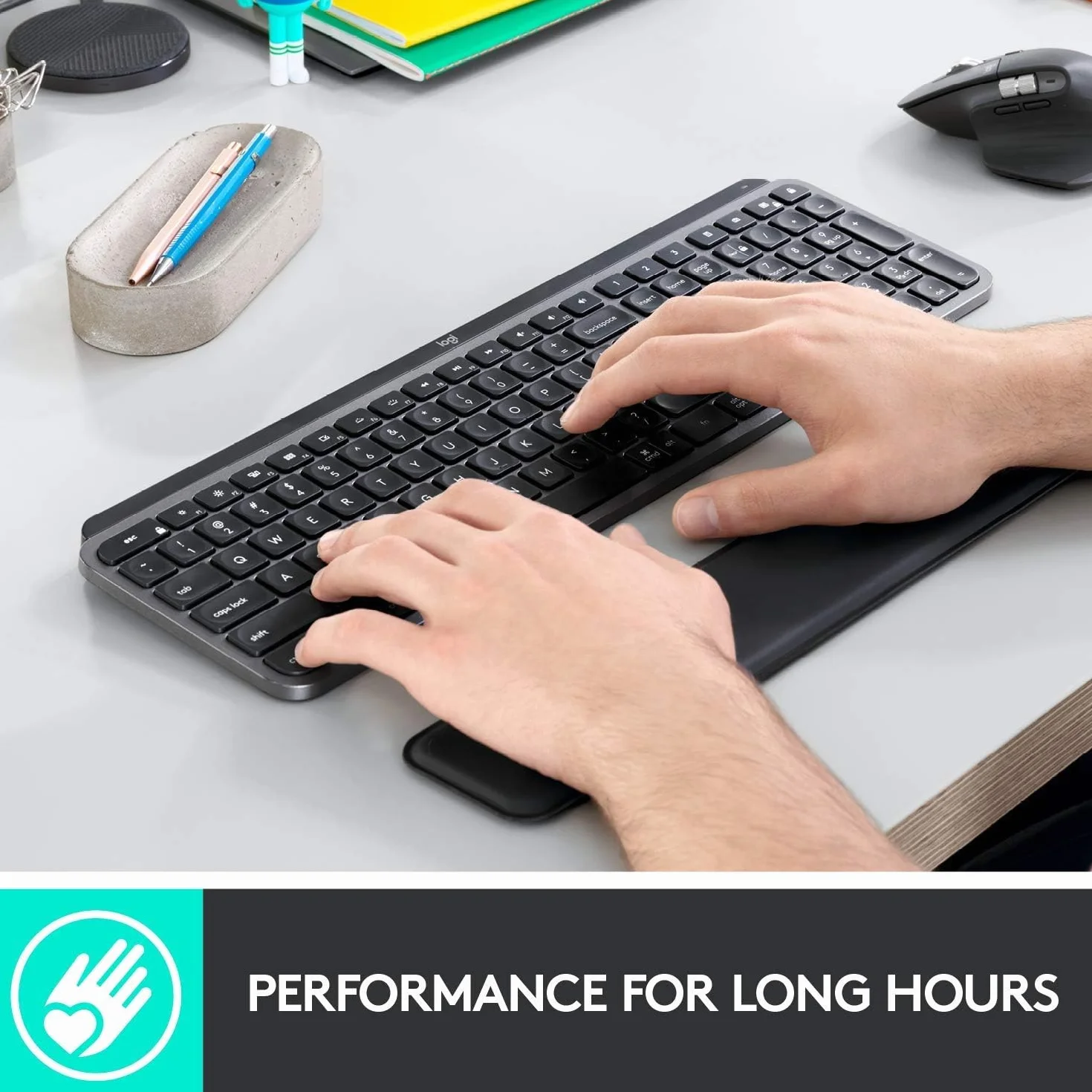 Logitech MX Podpórka pod nadgarstki dla klawiszy MX, wysokiej jakości, antypoślizgowa podpórka zapewniająca wiele godzin wygodnego pisania - Czarny