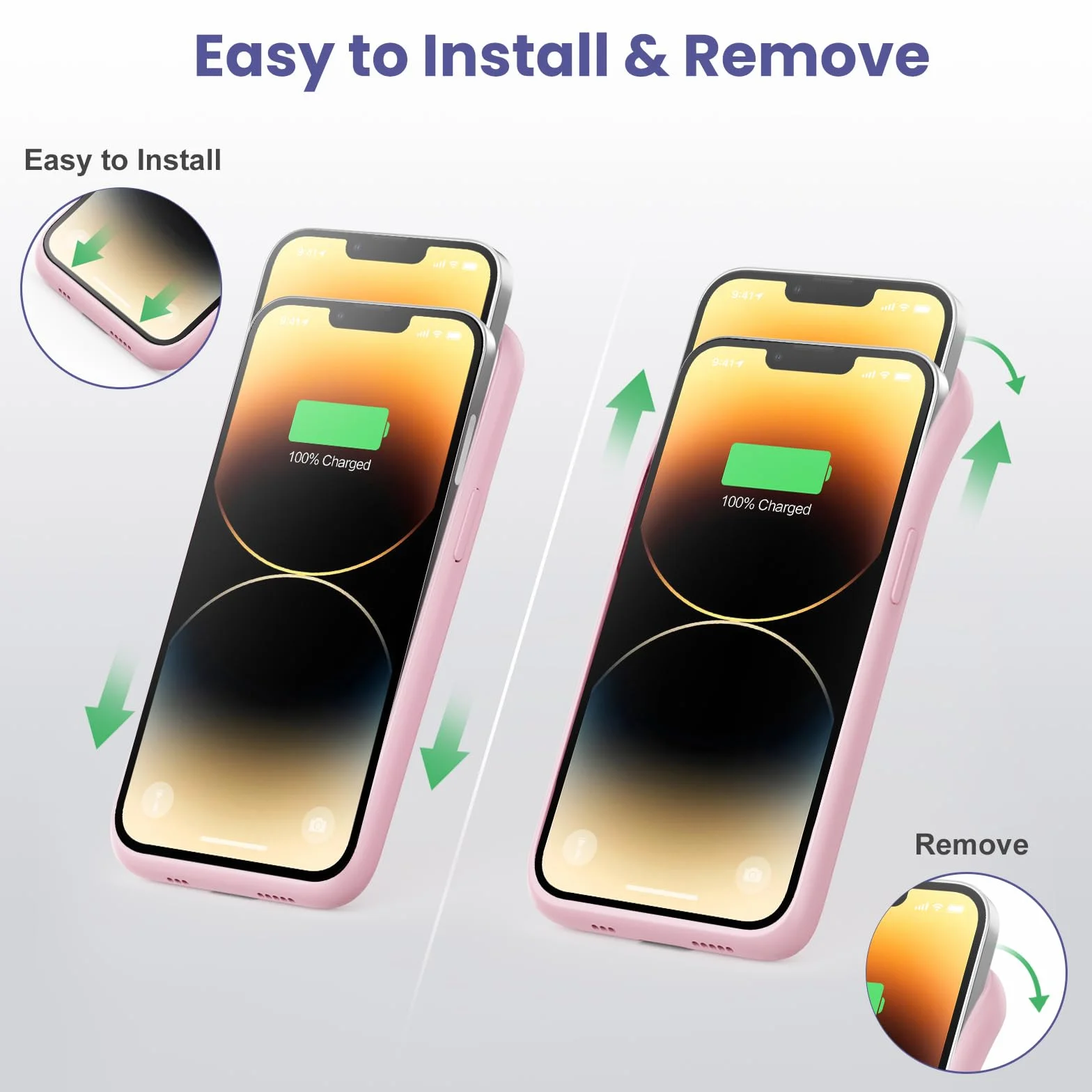 Etui na Baterię do iPhone 14/13 Pro/13 [7500 mAh] z Folią Ochronną, Przenośna Ładowarka, Wydajna Ładowarka, Różowe