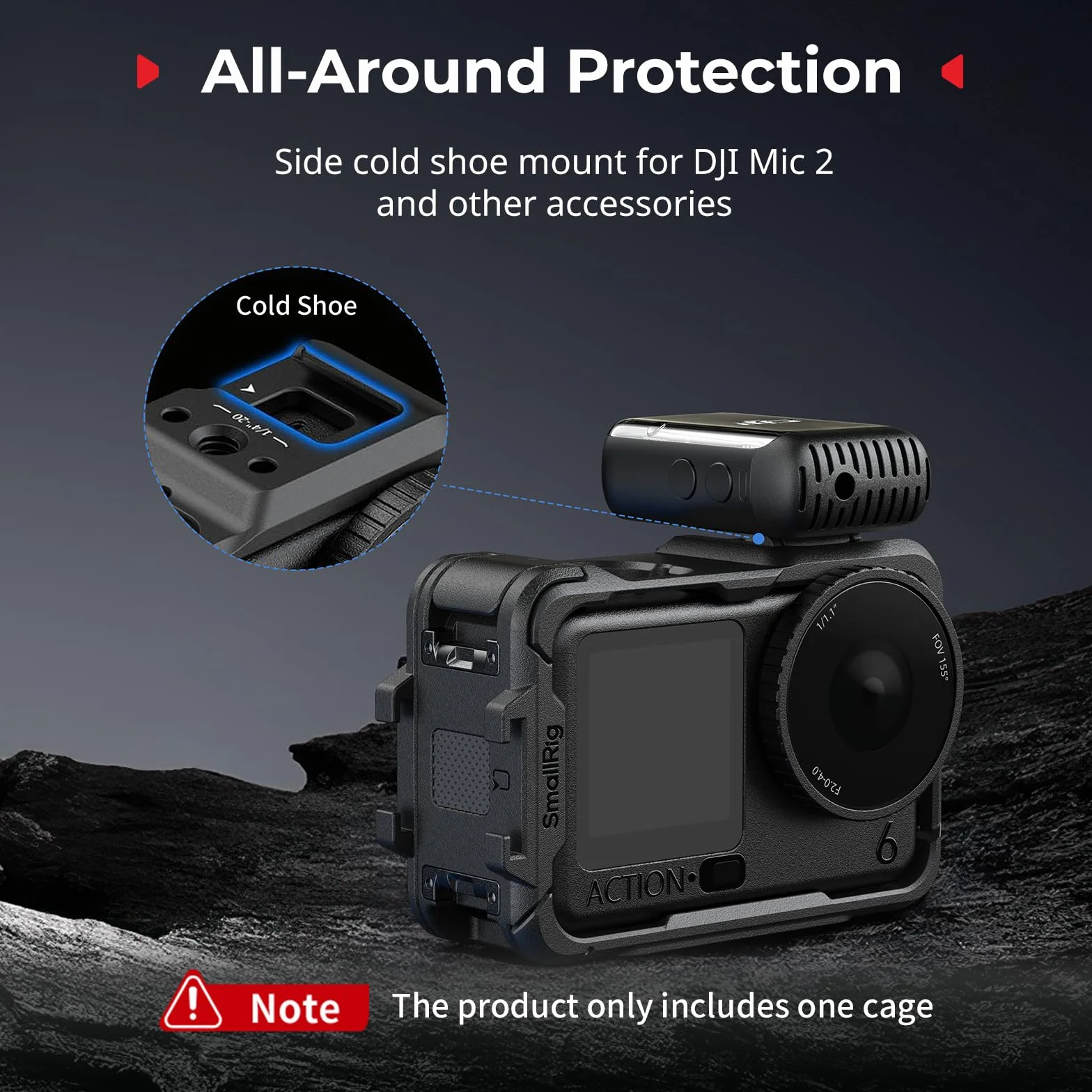 SMALLRIG Klatka do DJI Osmo Action 6 (wersja podstawowa), klatka do kamery z wieloma interfejsami rozszerzeń, rama ochronna z zimną stopką, lekka i stabilna, pełny dostęp design - 5886