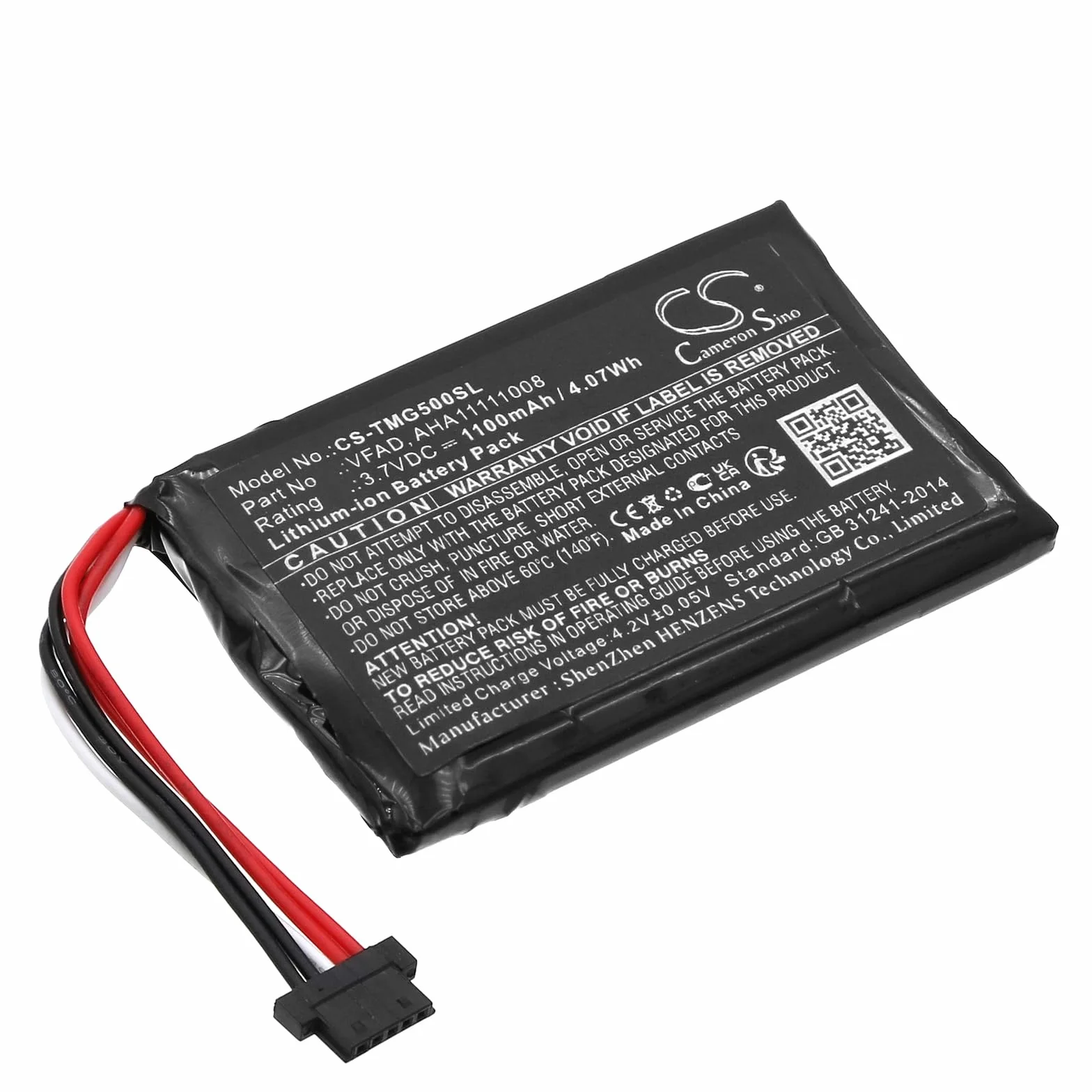 Cameron Sino Battery for TomTom AHA11111008 VFAD, Fits TomTom GO 5100 4FL50 GO 6100 4FL60 Go 6000 Go 5000 PRO TRUCK 5250, Li-ion 3.70V 1100mAh / 4.07Wh