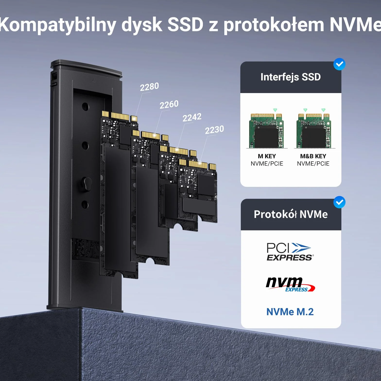 UGREEN Obudowa NVMe M.2 USB 3.1 SSD 10 Gb/s Obudowa M.2 na NVMe PCIe M-Key/M+B Key w 2230/2242/2260/2280 z Kablami USB C do C i USB A do C