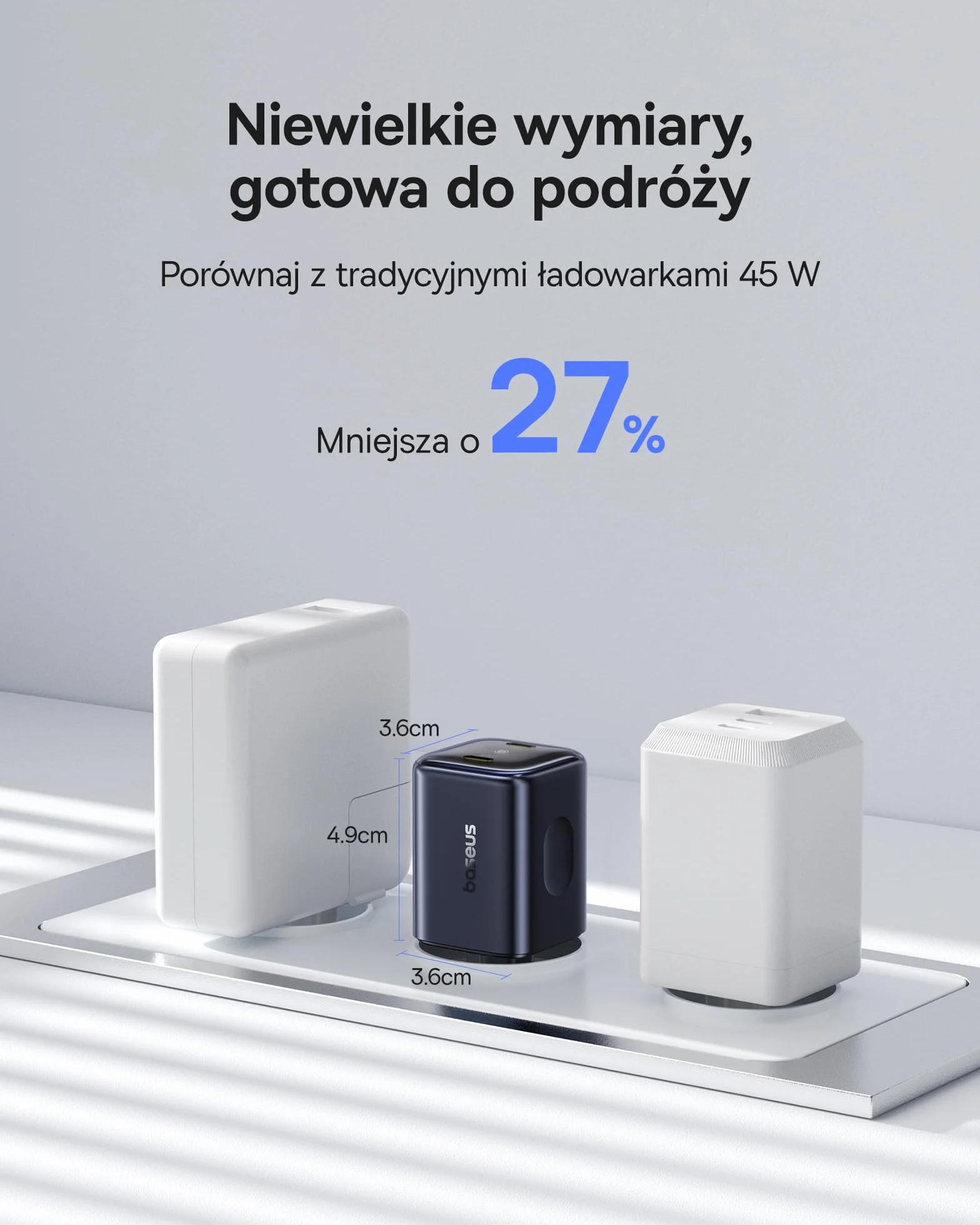 Baseus PicoGo II Ładowarka USB C 45W, 2 Porty USB C, Zasilacz PD 3.0 PPS, Szybka Ładowarka, Kompatybilna Z iPhone 17/17 Pro Max/16-12, Galaxy S25 Ultra, Pixel, iPad Pro/Air, Steam Deck