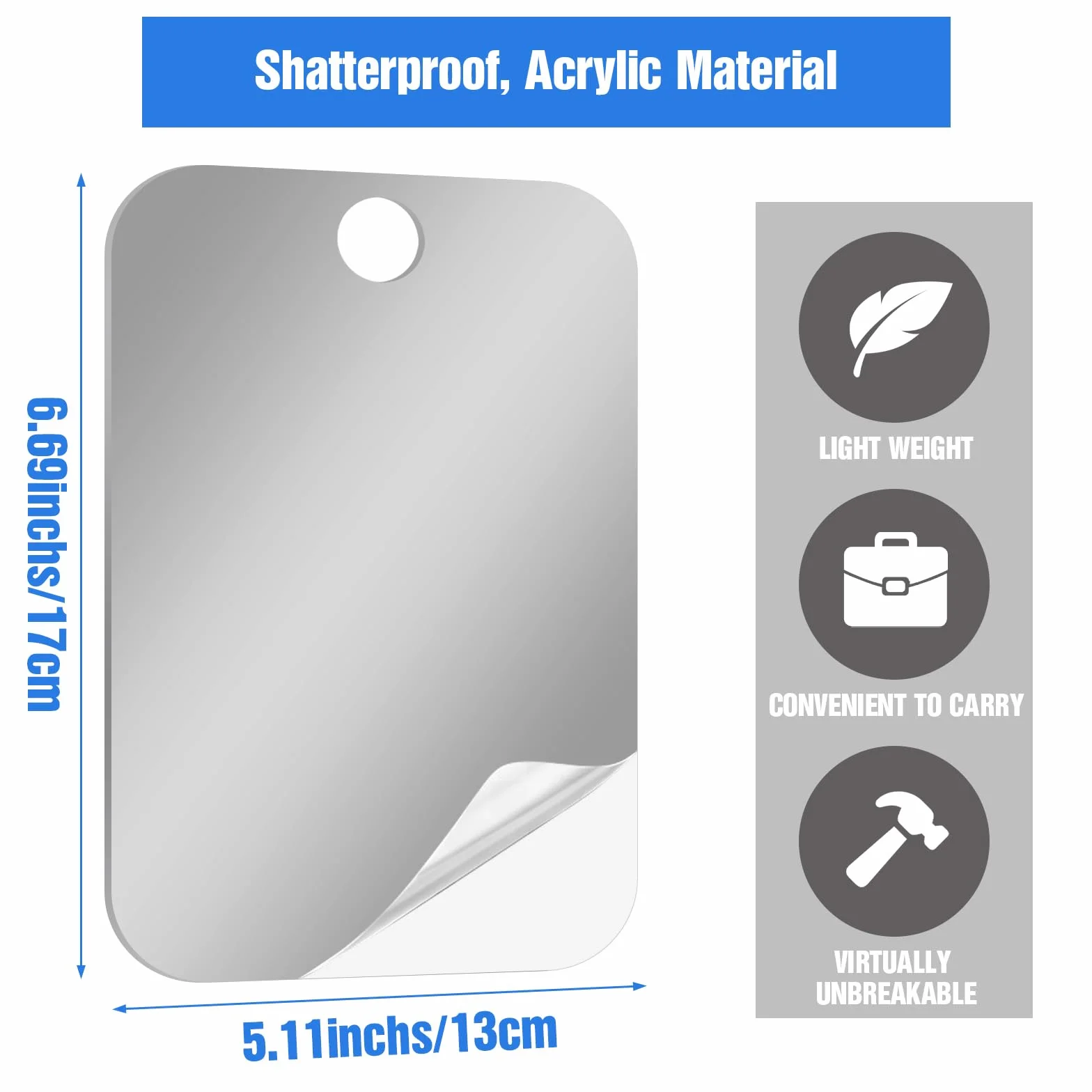 Tyqour Lusterko do golenia pod prysznic, lustro prysznicowe, 13 x 17 cm, lustro do makijażu pod prysznic, bezramowe lustro prysznicowe, unbreakable Fogless Shower Mirror, w zestawie 1 haczyk
