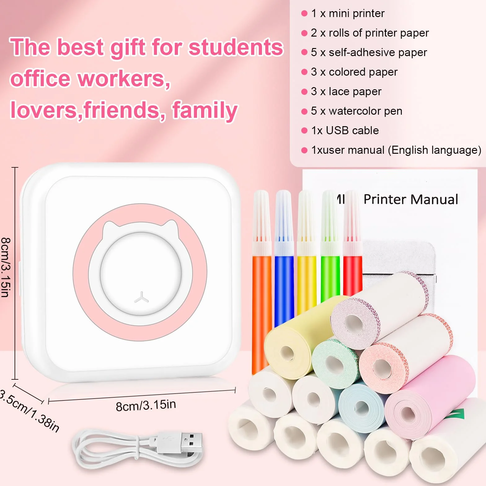 GuKKK Mini drukarka, mobilna drukarka fotograficzna, przenośna mini drukarka fotograficzna, bezprzewodowa drukarka fotograficzna, drukarka Bluetooth, pomoc w nauce, notatki, dziennik, notatki