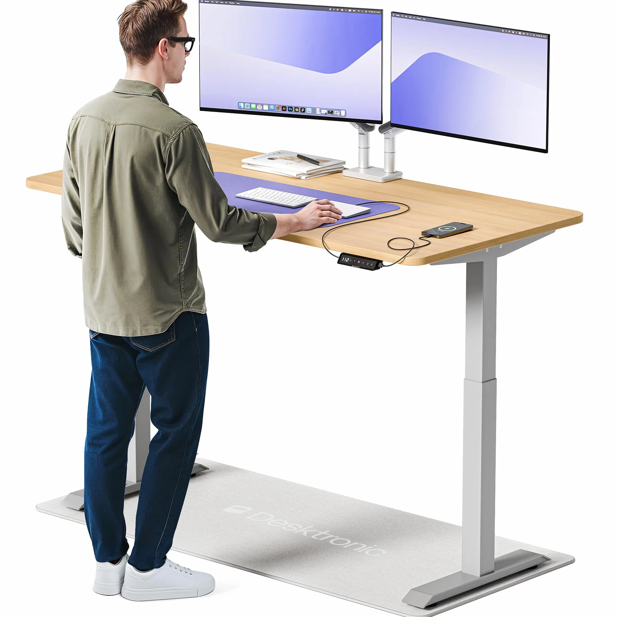 Desktronic biurko z regulacją wysokości (160 x 80 cm) – biurko do siedzenia i stania z gniazdami do ładowania – biurko z regulacją wysokości, elektryczny ekran dotykowy i stalowe nóżki