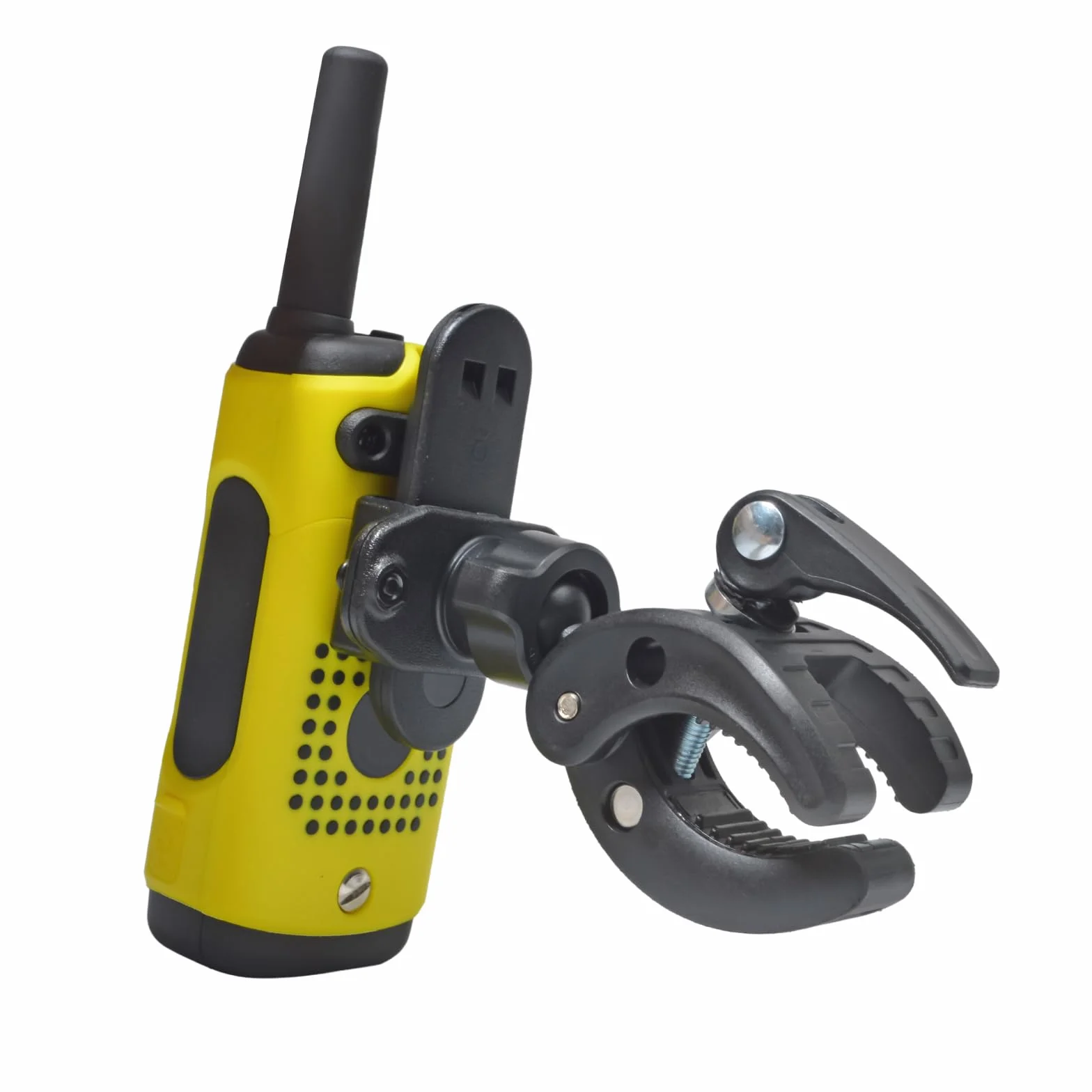 HYS Uchwyt na krótkofalówkę motocyklową, dwukierunkowy uchwyt na radio, szybka instalacja, klips na kierownicę do skutera rowerowego, ręczny zacisk radiowy do Motorola Talkabout Cobra Midland Icom z