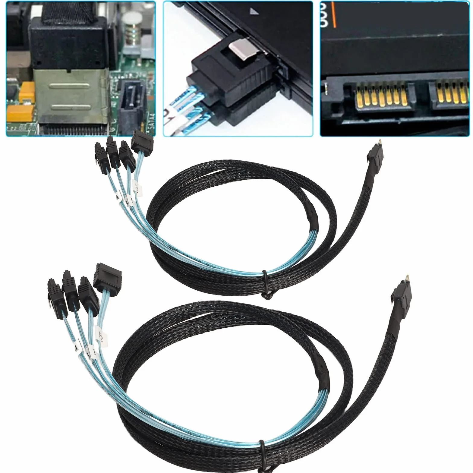 Kabel SAS, SFF-8654 do 4 SATA 7Pin Server Disk Array Cable SF-103 Wbudowany Slim SAS, Mini PVC Akcesoria komputerowe. (1 m / 3,3 stopy)