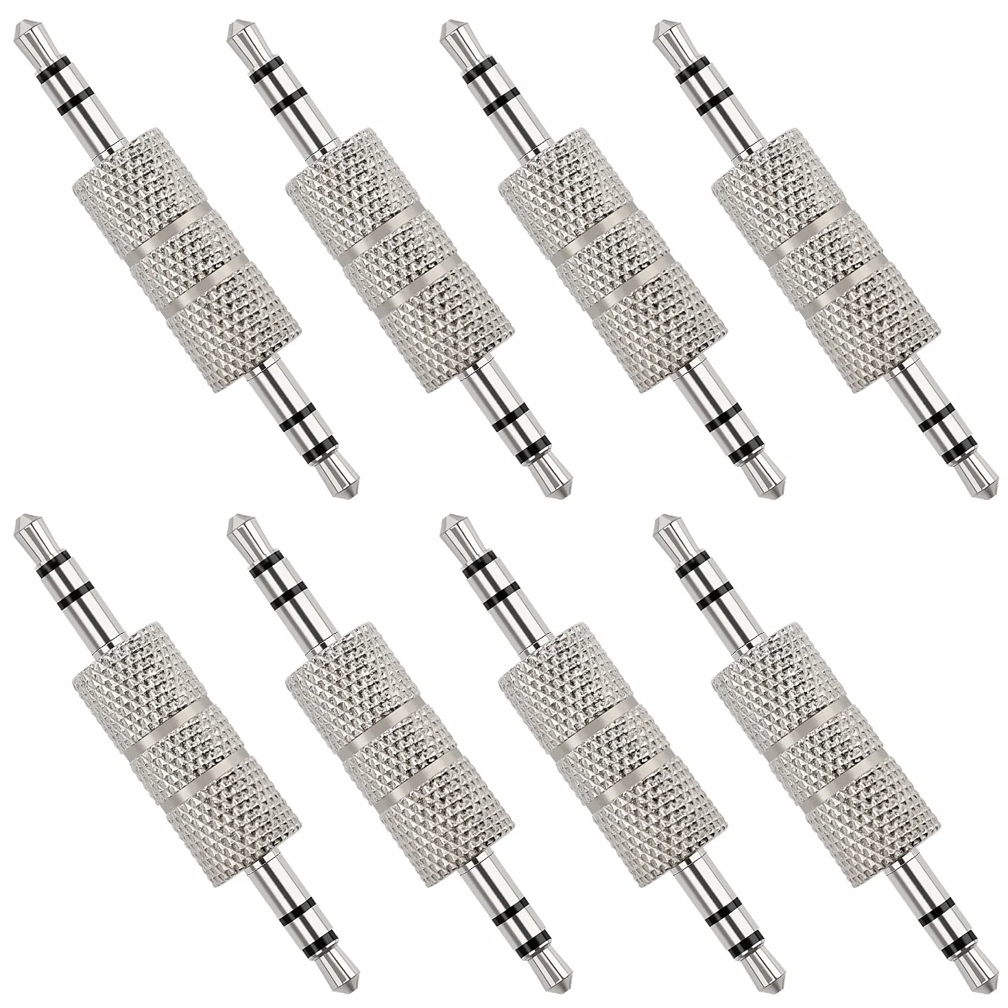 8 szt. 3,5 mm męski na męski adapter audio, 3,5 mm metalowy 3-biegunowy TRS męski na męski stereo, złącze wtykowe do słuchawek, niklowane