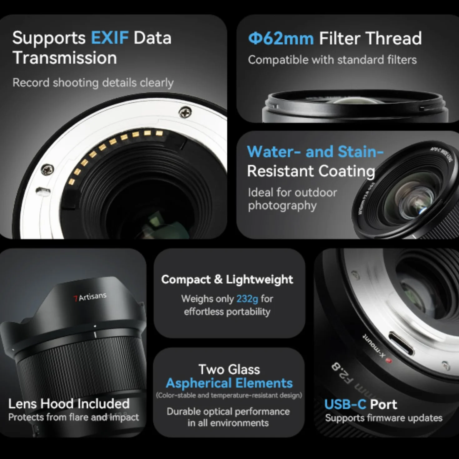 7Artisans AF 10 mm F2.8 ultraszerokokątny obiektyw autofokusowy do aparatów E Mount APS-C, przysłona F2.8, metalowa obudowa, kompaktowa konstrukcja 232 g, ulepszenie oprogramowania sprzętowego USB-C