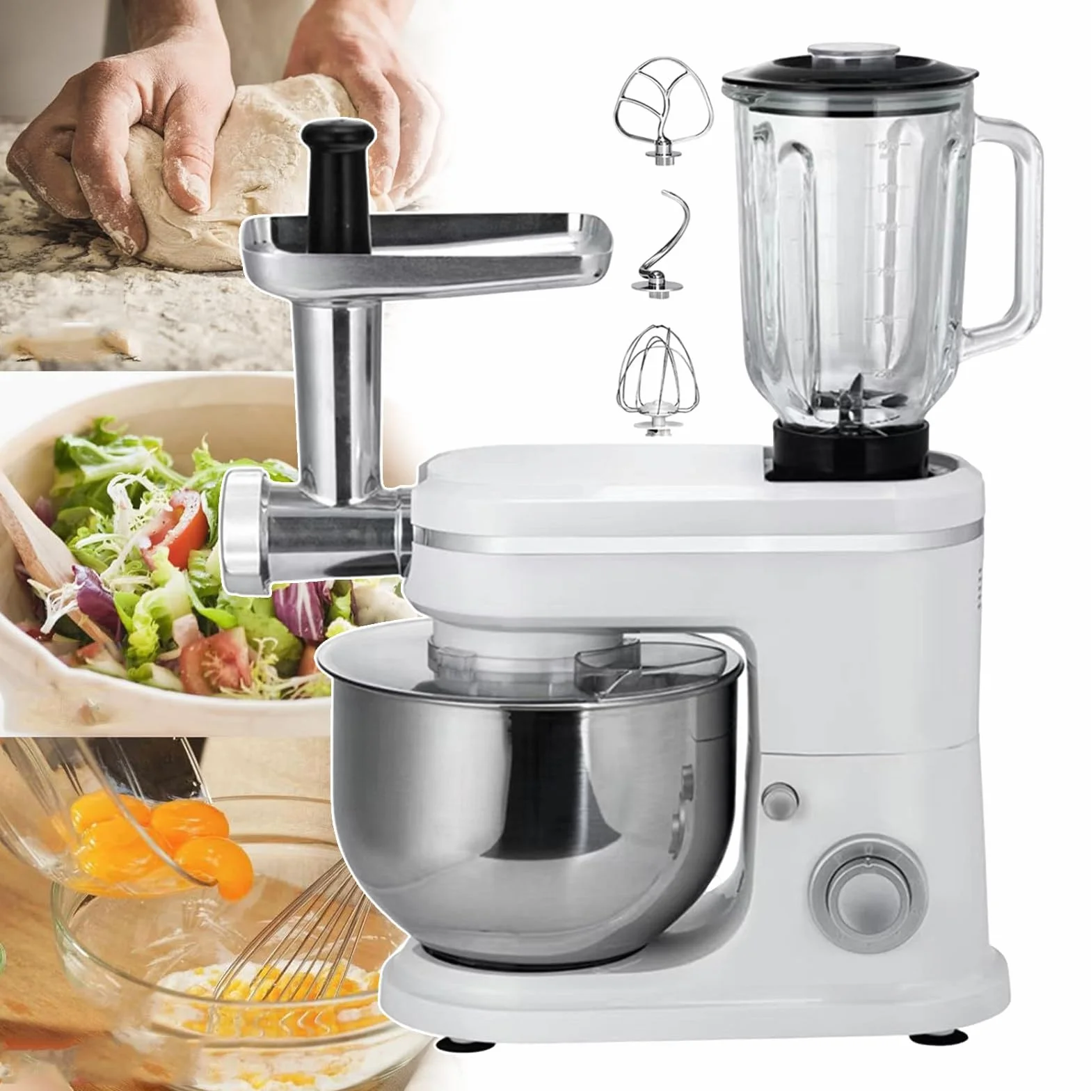 Robot Kuchenny 1500 W Blender 6 L Maszynka Do Mielenia Mięsa Mikser Stojący Biały