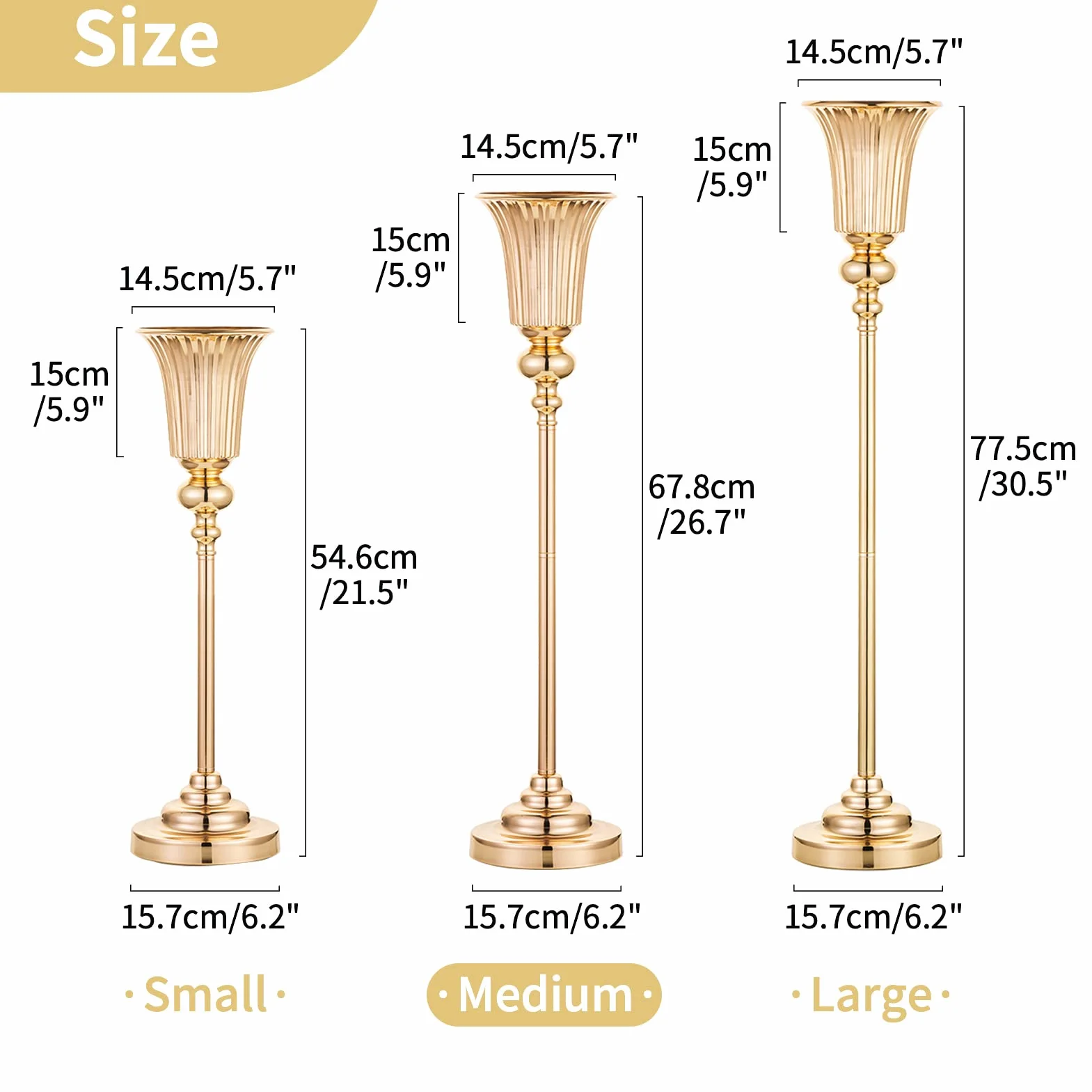 Nupito metalowy wazon weselny 67,8 cm wys. w kształcie trąbki