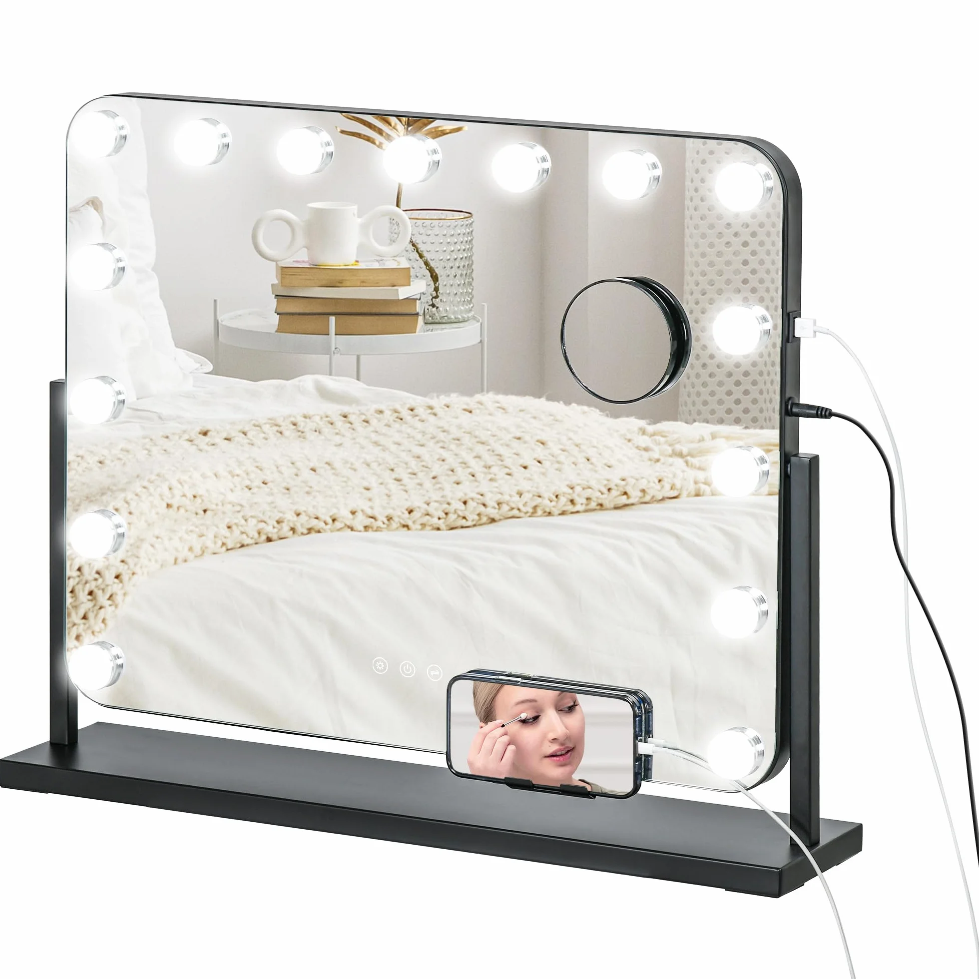 HOMCOM Lustro Hollywood LED do makijażu 14 diod 3 kolory światła powiększenie 10x USB